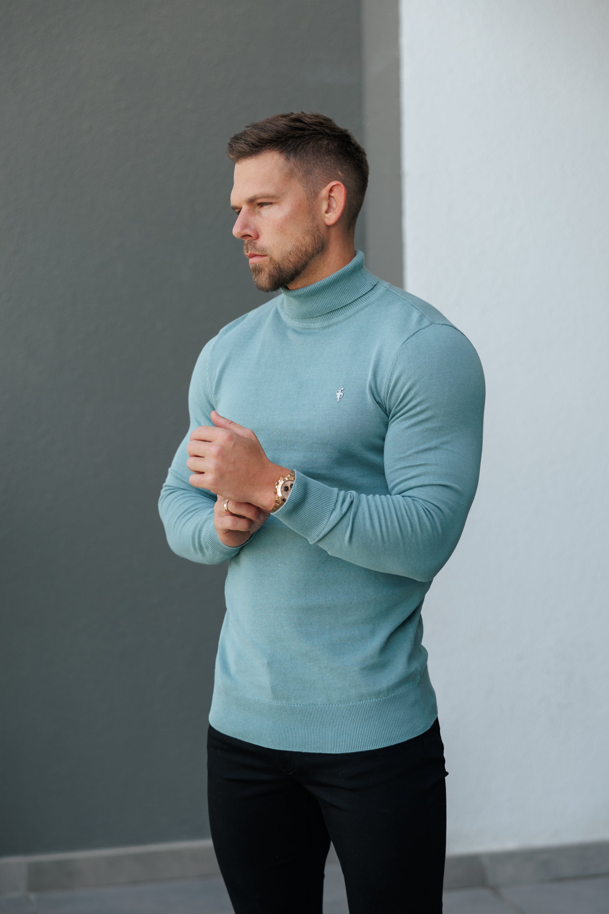 Teal Roll Neck Knitted Jumper With FS Branding - FSN205