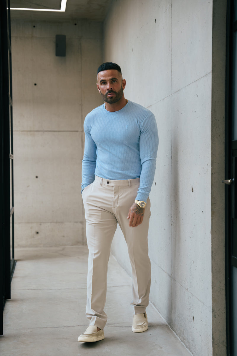 Father Sons Classic Light Blue Ribbed Knit Jumper With Tonal Embroidery - FSH1286 (PRE ORDER 30TH NOVEMBER)