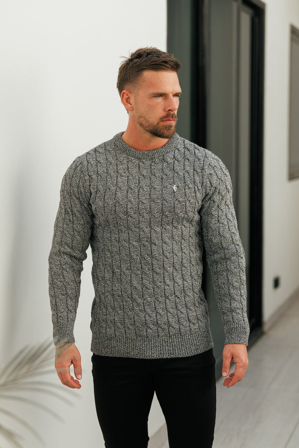 Father Sons Link Weave Knit Black/ White Two Tone Crew Neck Jumper - FSJ132