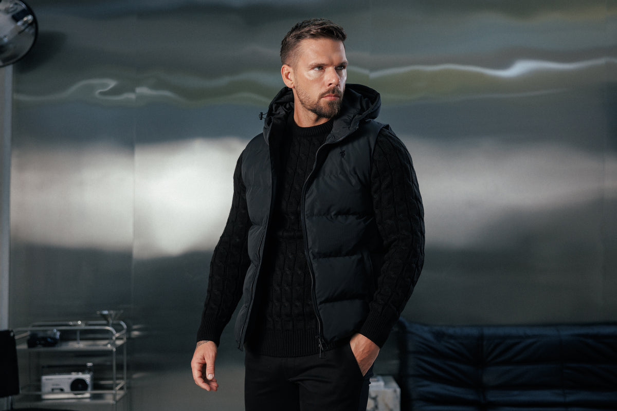 Black Padded Hooded Gilet - FSN235 (PRE ORDER 24TH OCTOBER)