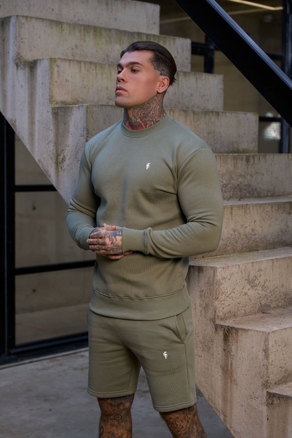 FS Plain Olive Crew Jumper With FS Branding - FSH1186