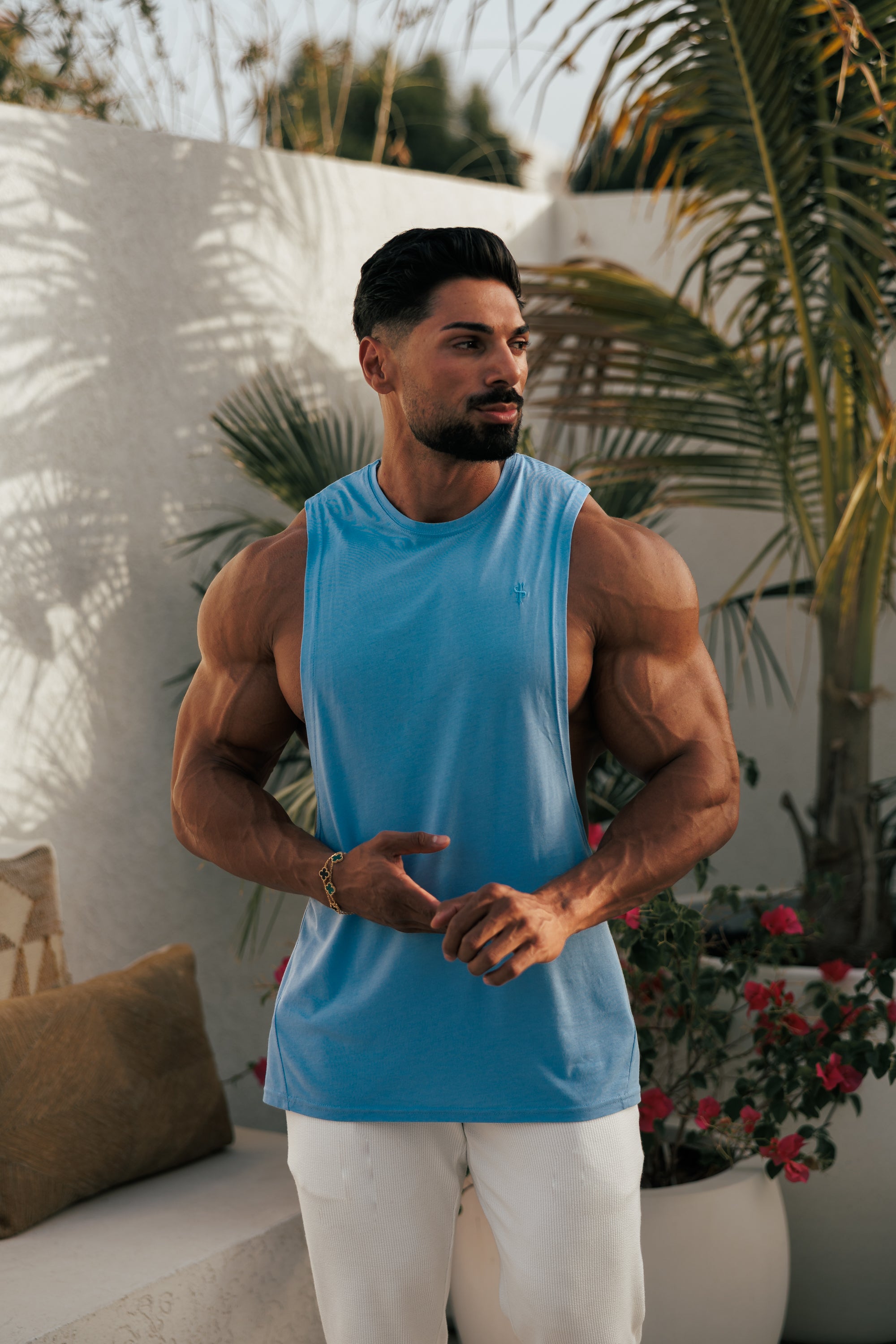 Classic Bamboo Dropped Armhole Light Blue Vest - FSH787