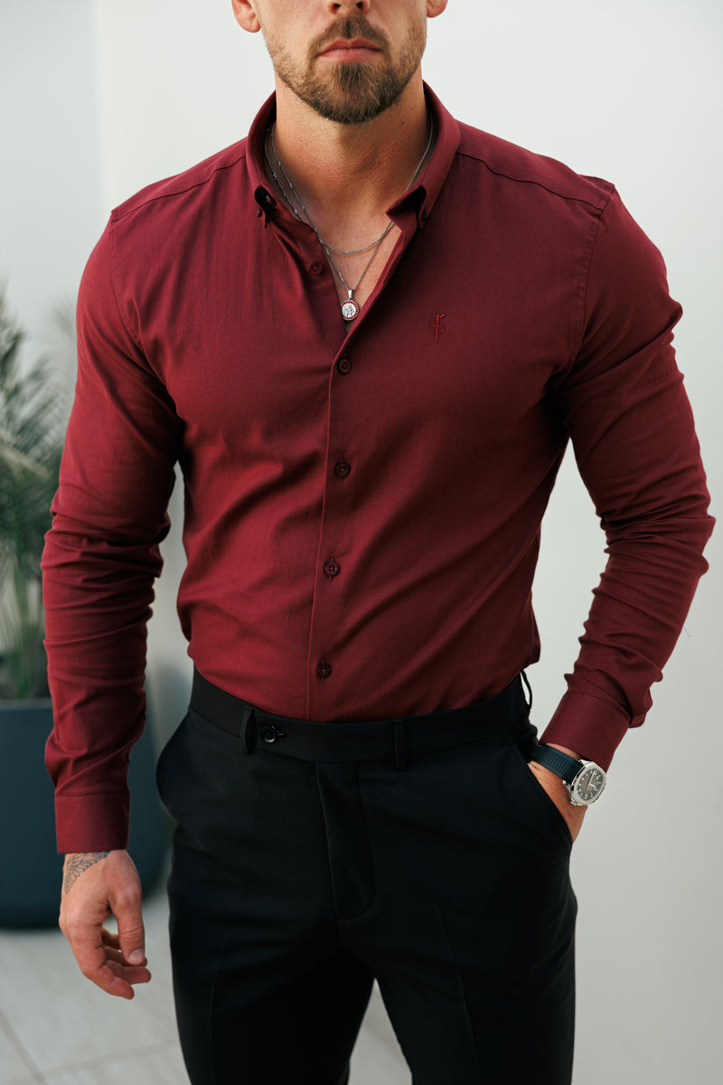 Father Sons Classic Stretch Oxford Long Sleeve Oxblood / Burgundy with Button Down Collar - FS1219