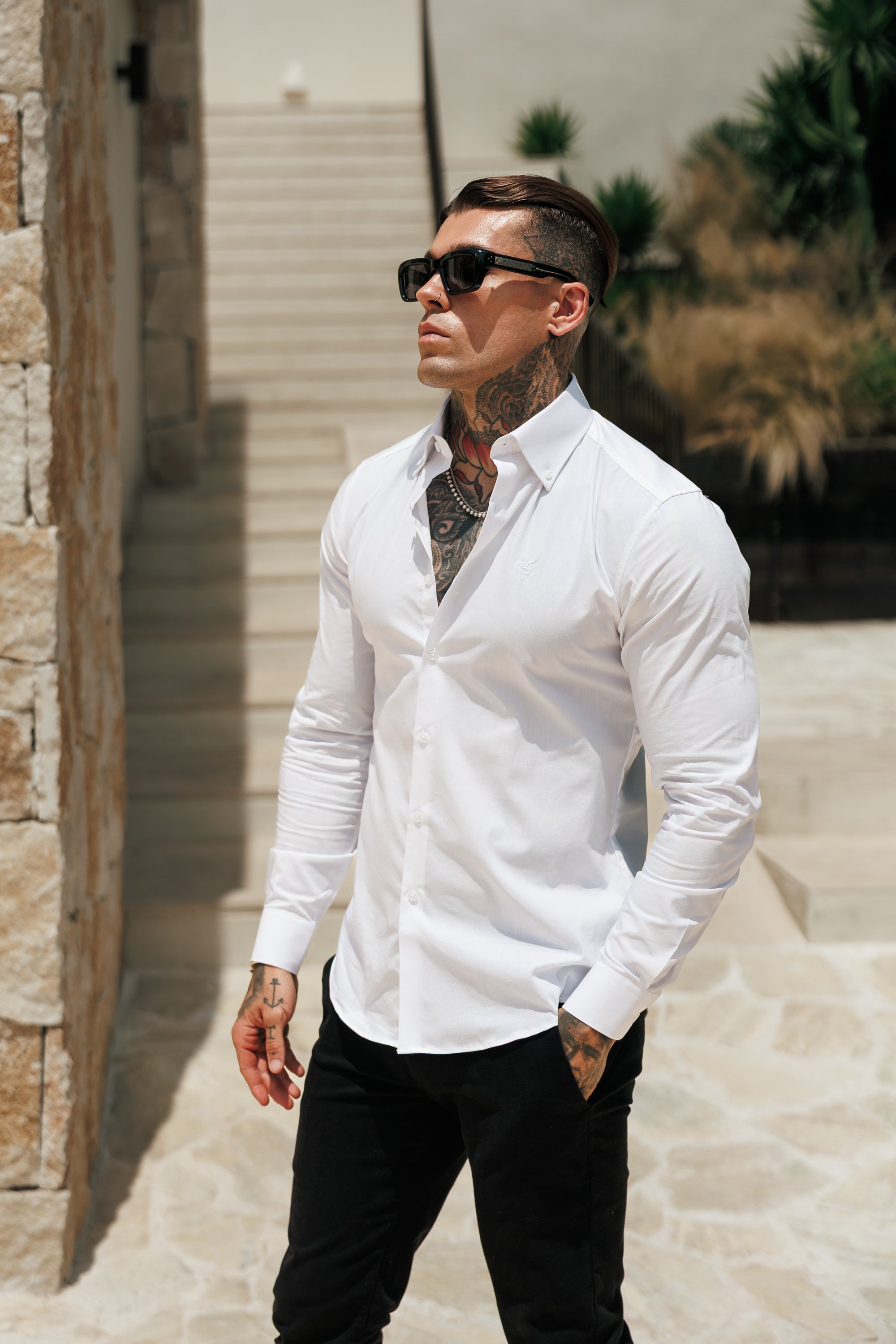 Romeo Classic Fit Stretch White Buttondown Collar Shirt  - FS1255