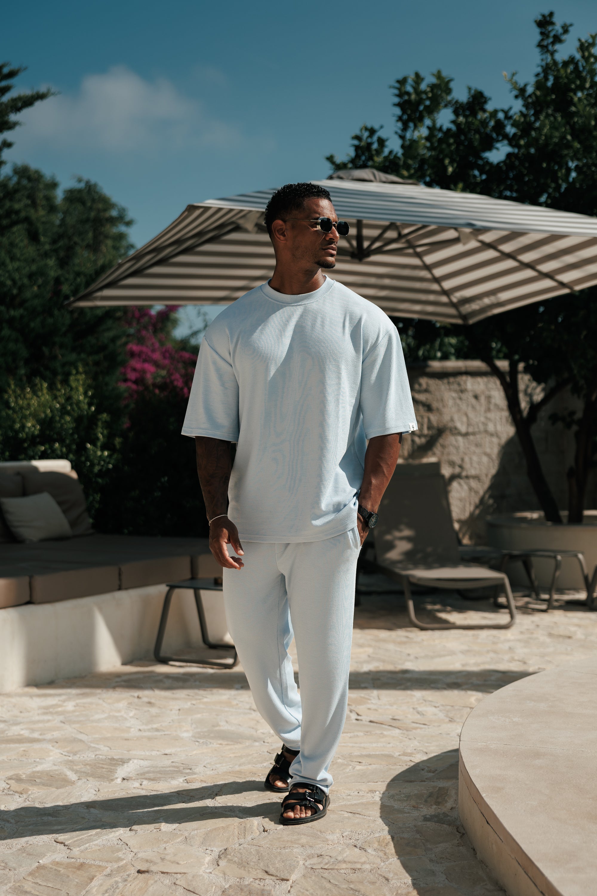 Jersey Cord Light Blue Oversized T-Shirt - FSR106
