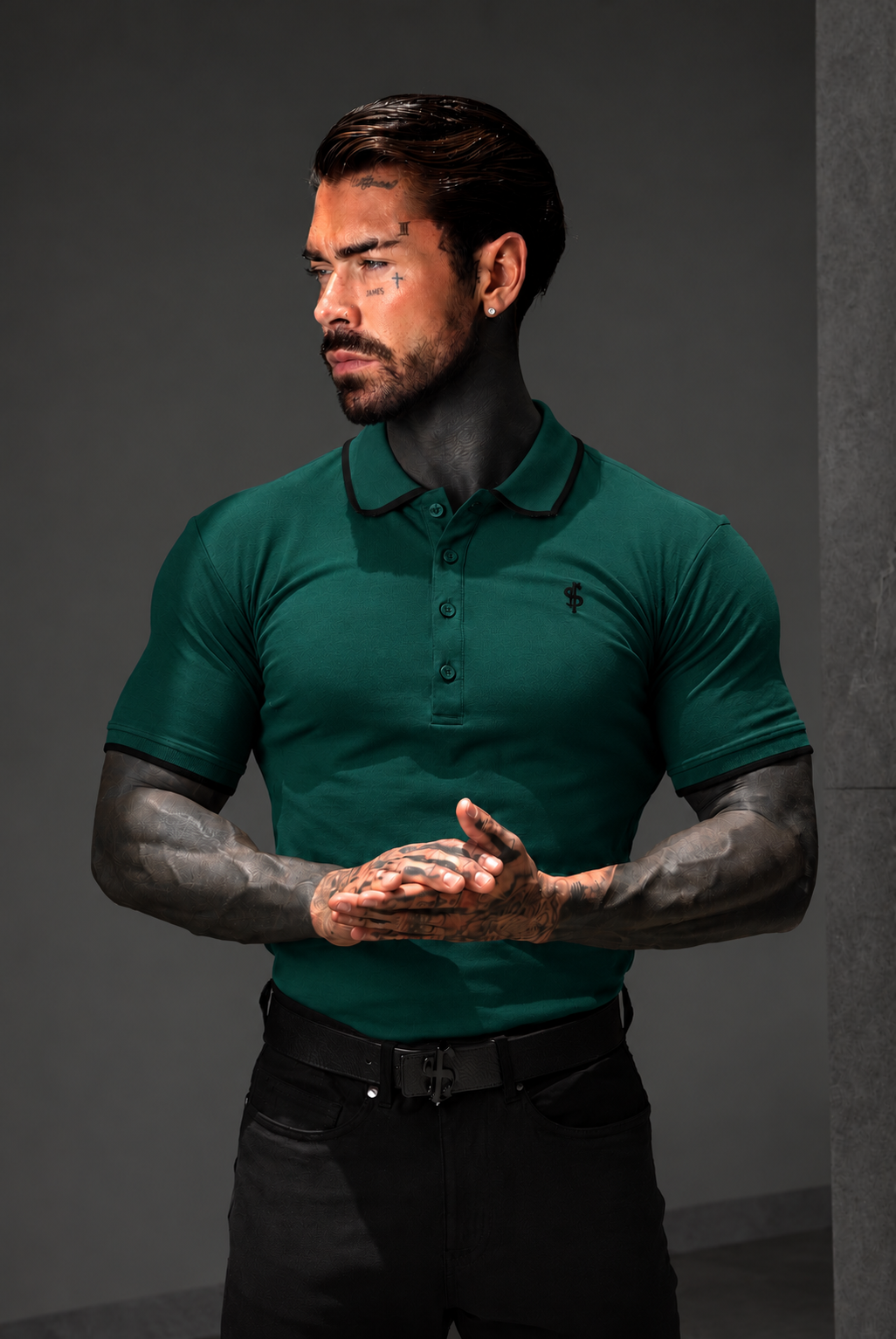 Beige / White Polo Shirt With Contrast Collar and Sleeve - FSH1672 Info
