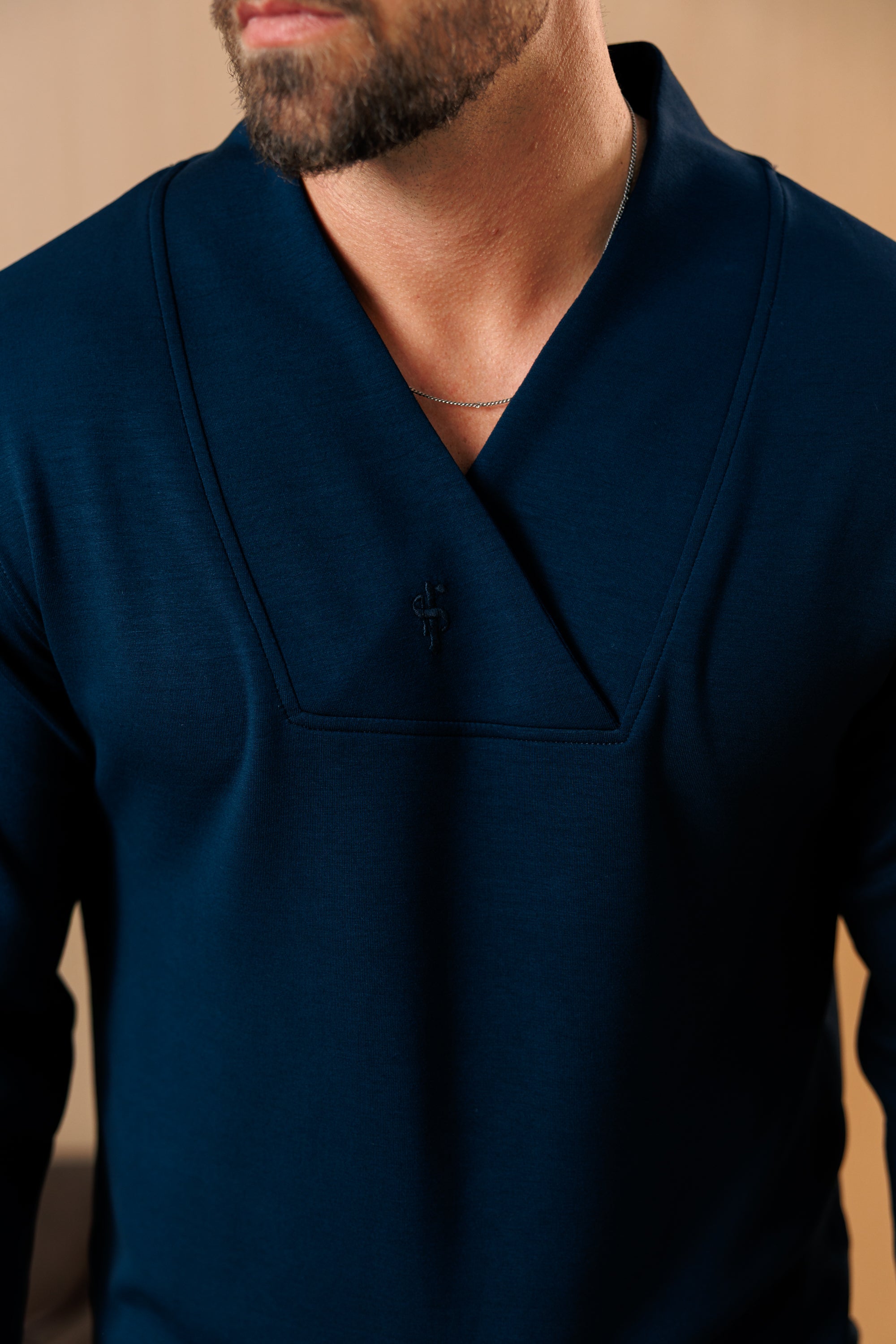 Navy Modal Shawl Collar Jumper Long Sleeve -  FSR114
