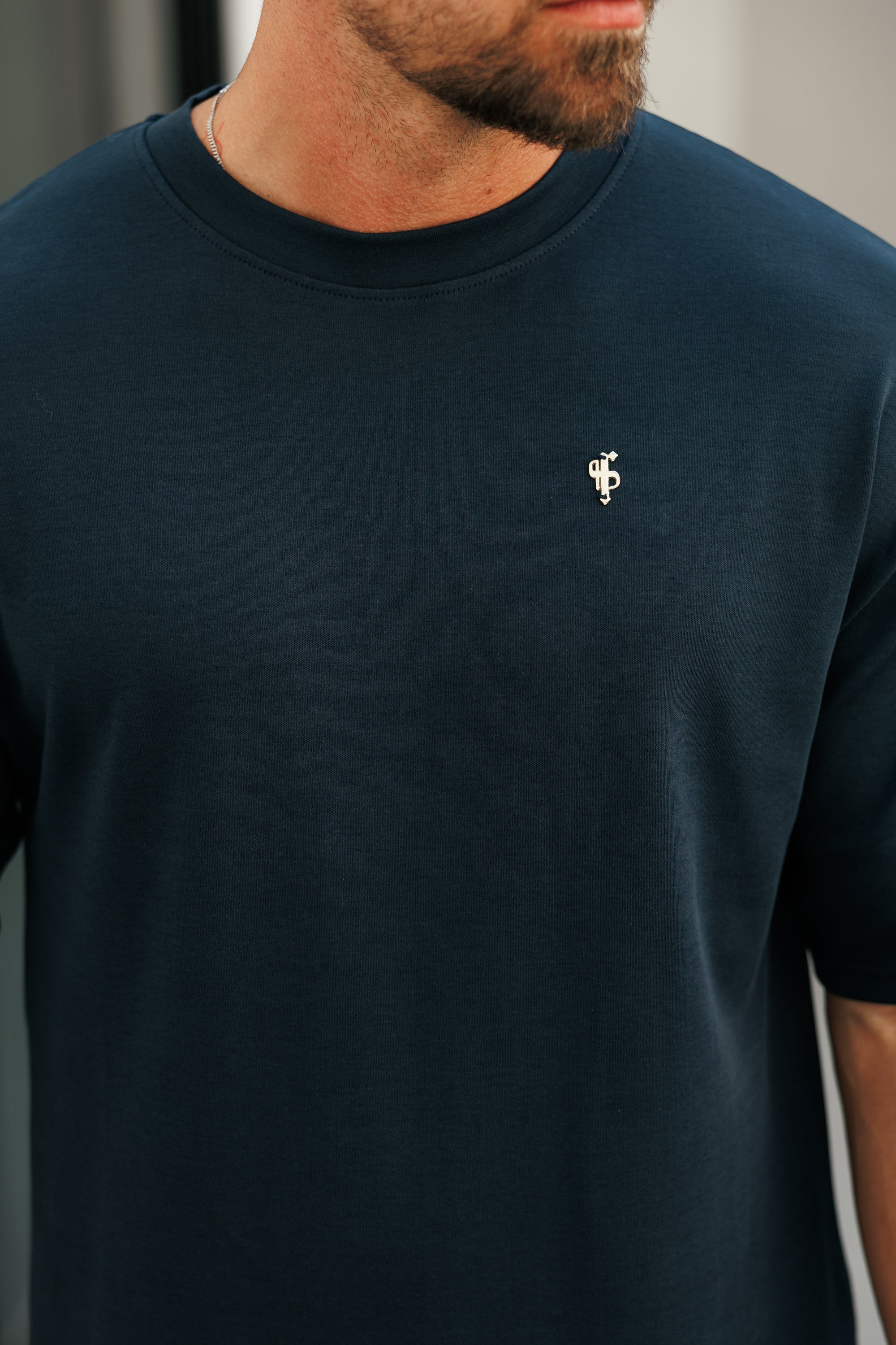 Navy / Gold Oversized Crew T Shirt - FSH1422