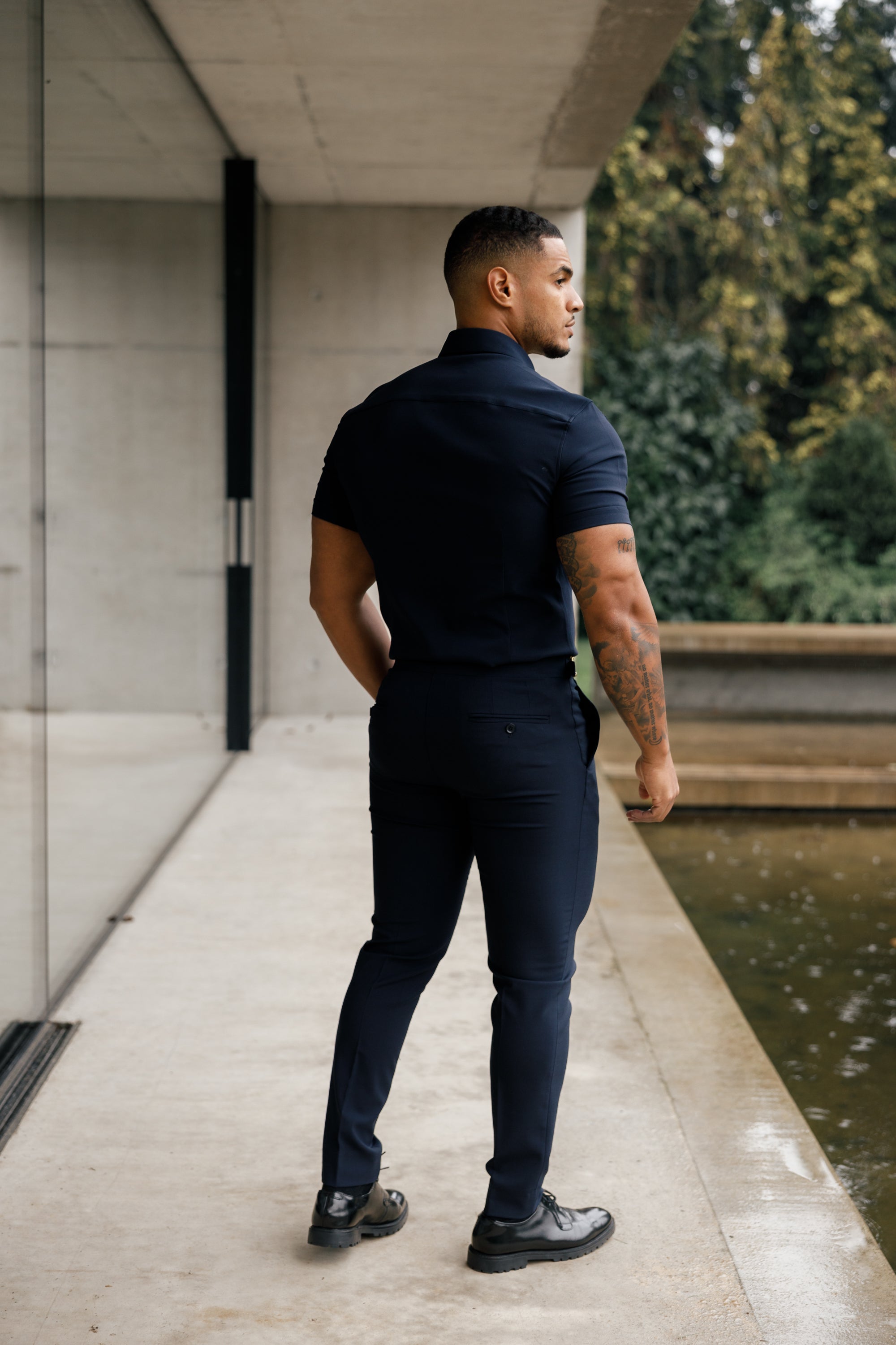 Super Slim Scuba Navy Short Sleeve Stretch - FS832