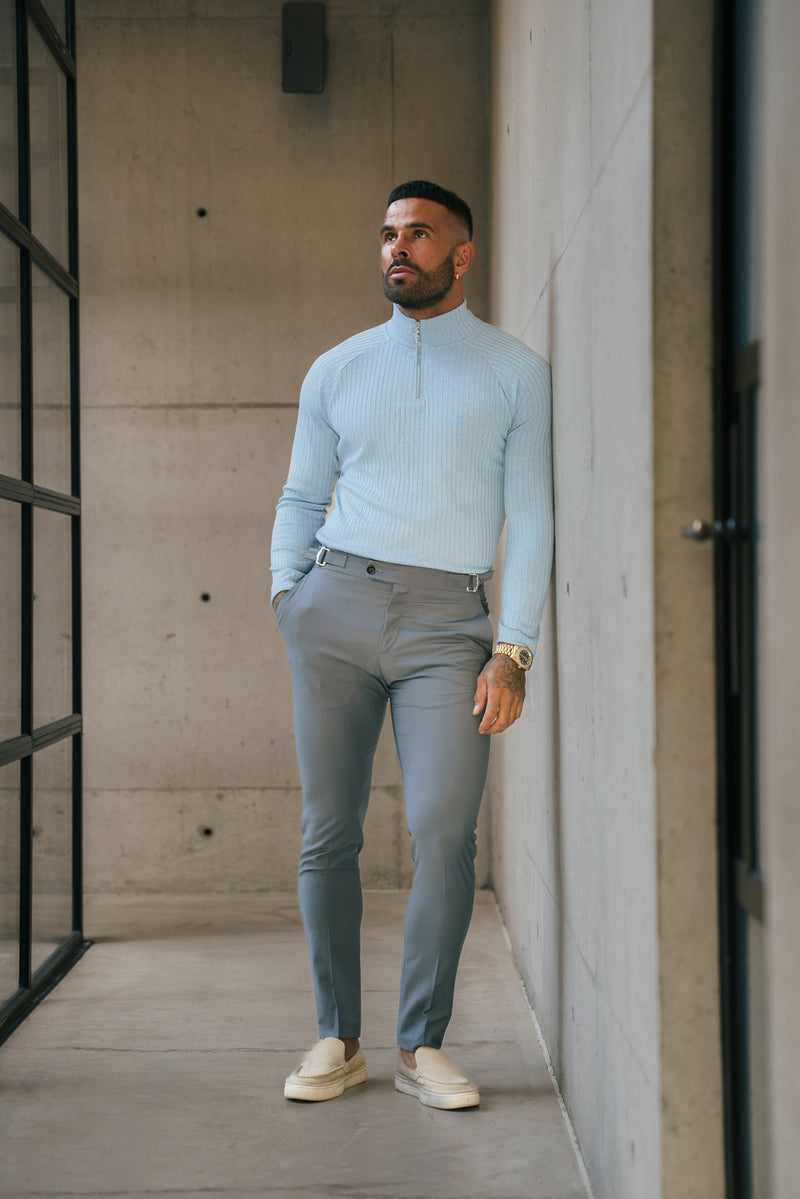 FS Classic Light Blue Ribbed Zip Funnel Neck Raglan Long Sleeve Crew - FSH1298 (PRE ORDER 16TH DECEMBER)