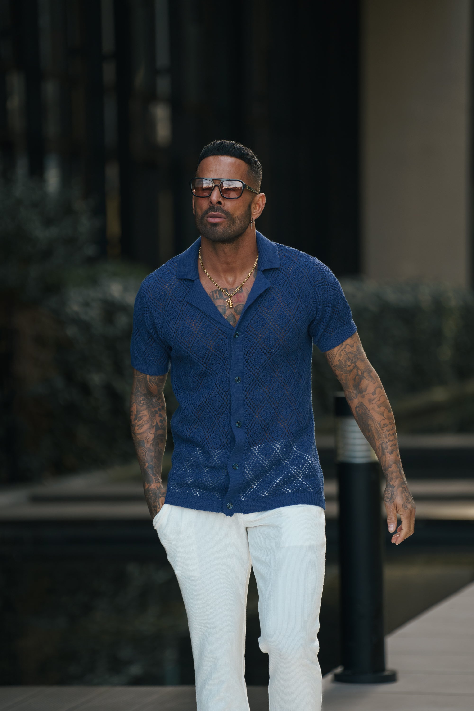 Crochet Shirt Caribbean Blue Short Sleeve - FSJ079