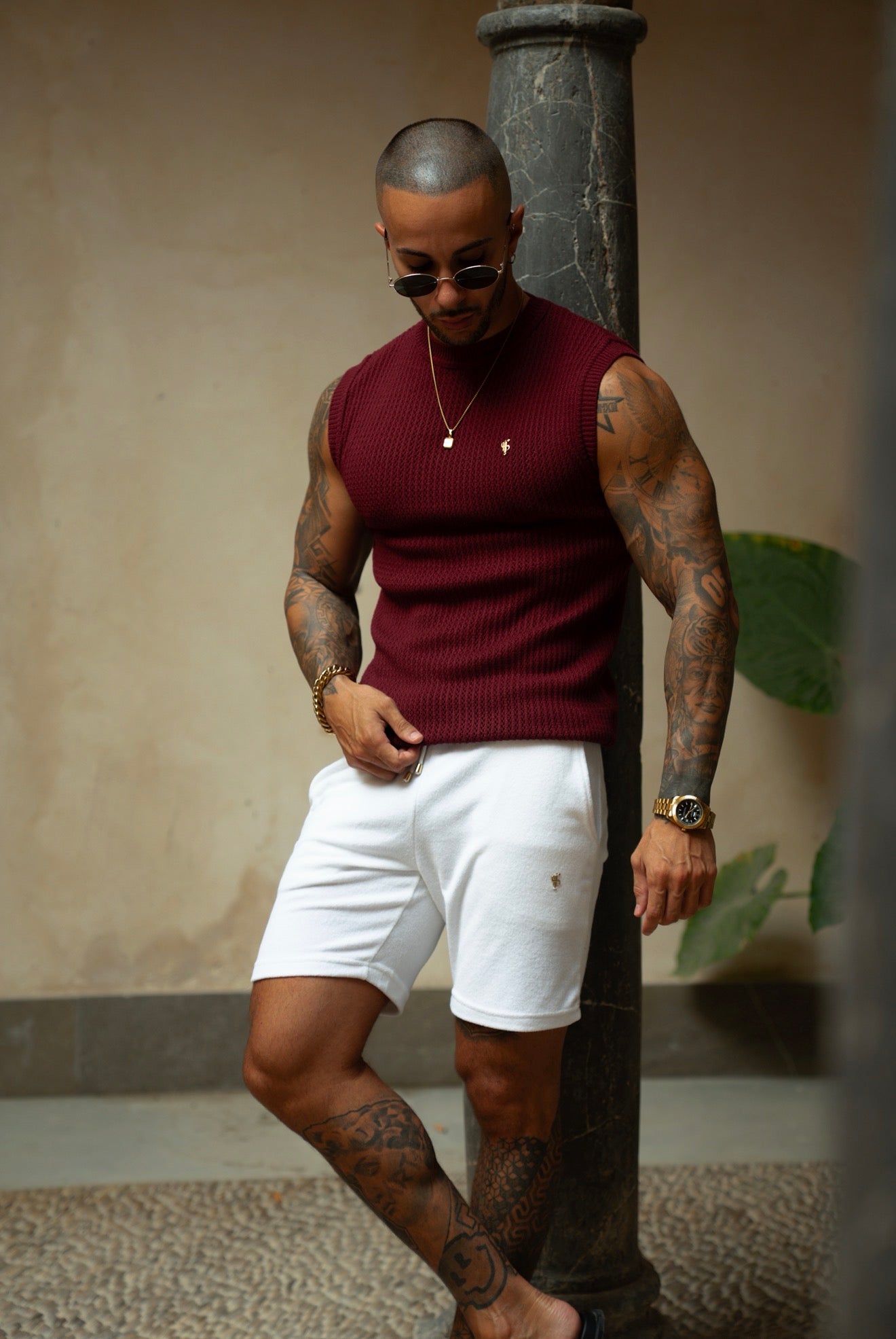 Claret / Silver Viscose Crochet Knitted Vest - FSJ192