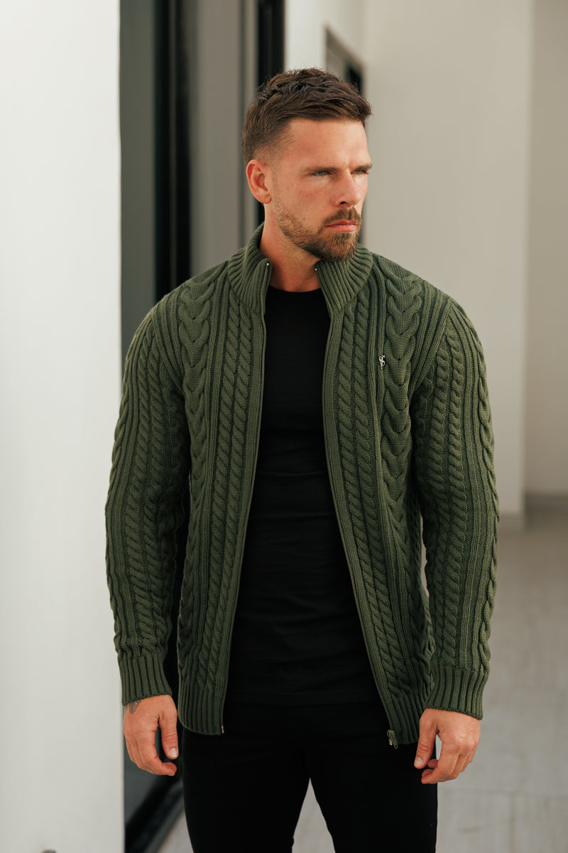 Father Sons Funnel Neck Full Zip Cardigan Olive -  FSJ151 (PRE ORDER 21ST DECEMBER)