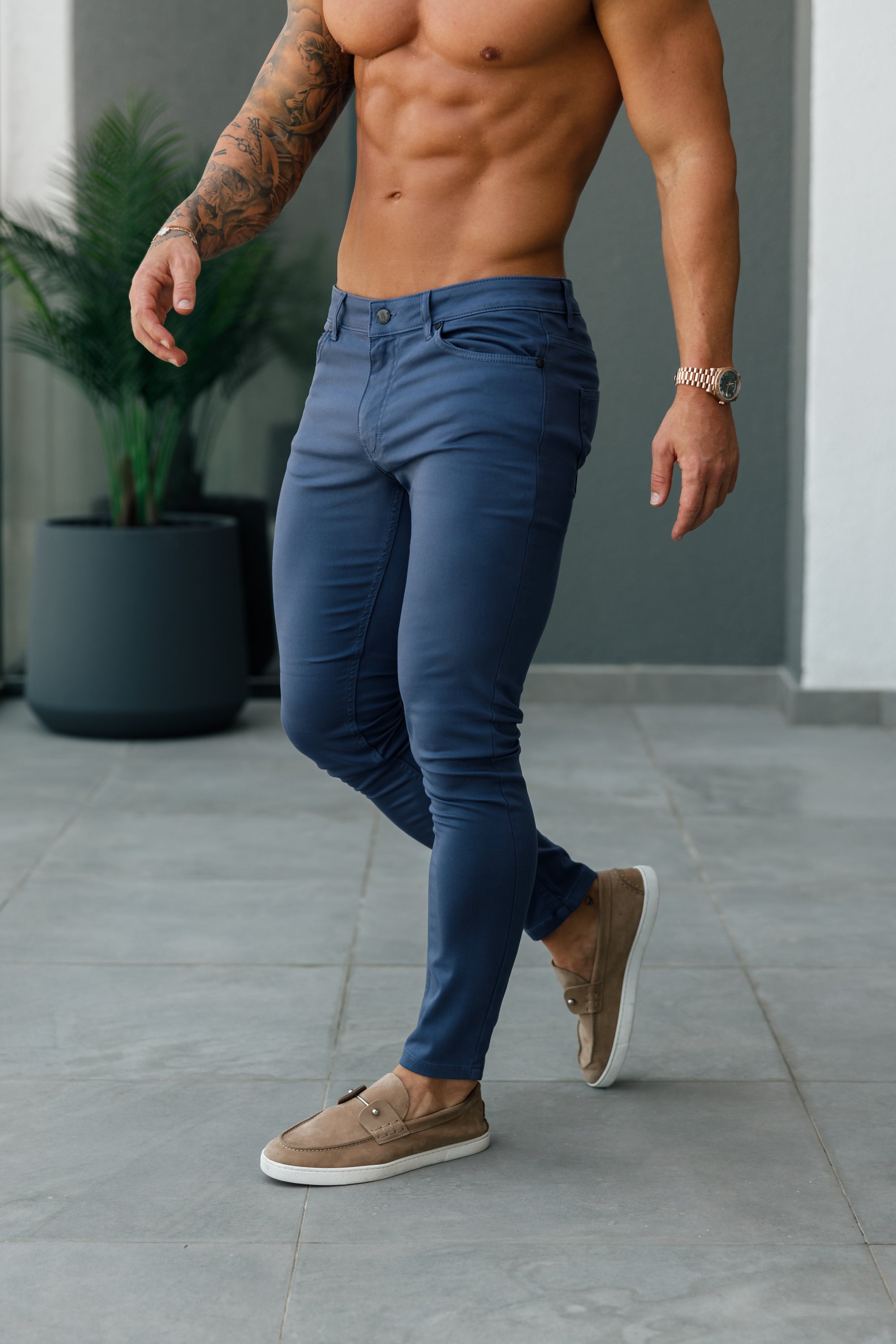 Slim Stretch Light Navy Relaxed Sateen Trousers - FSH1305