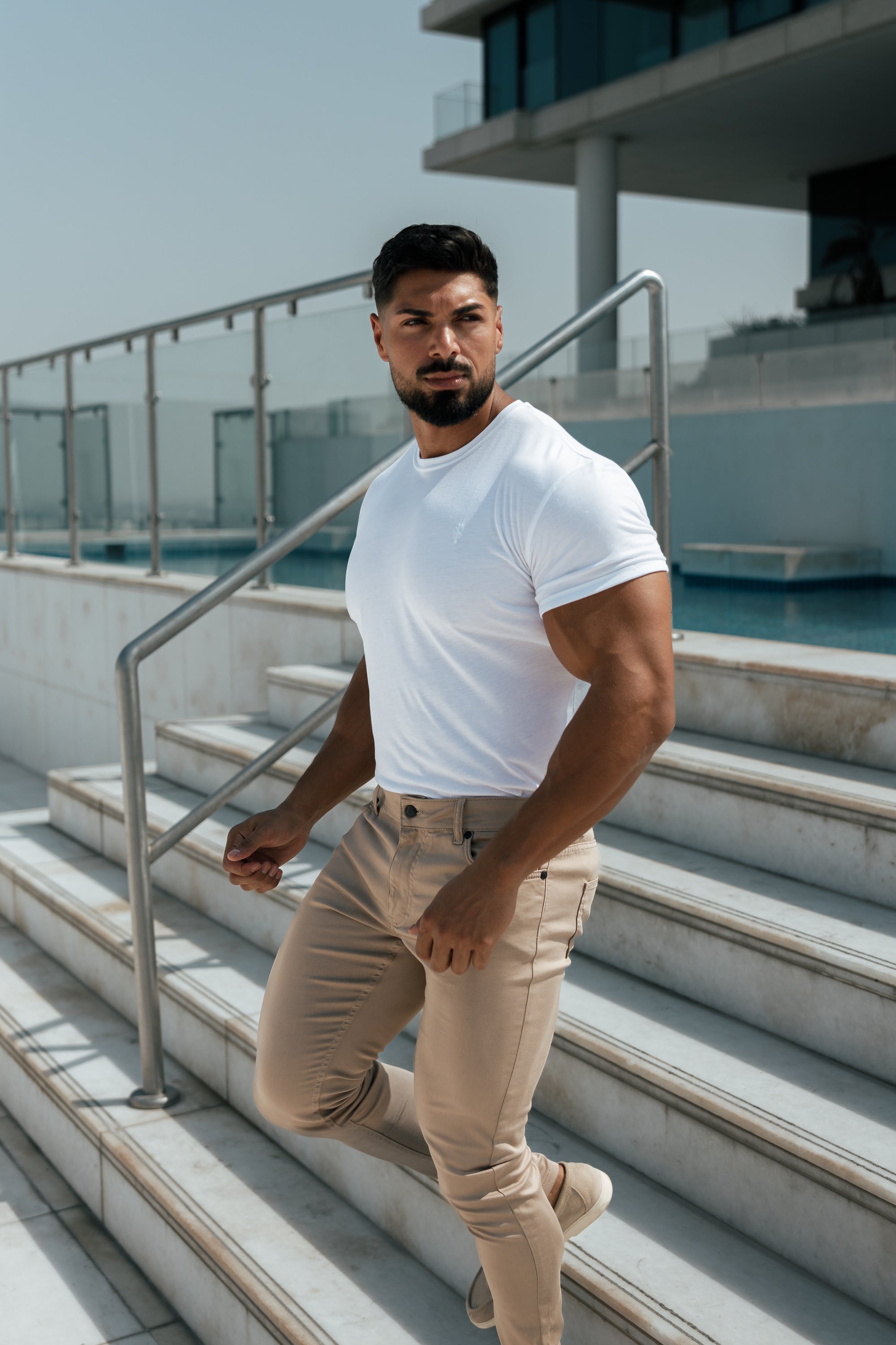 Slim Stretch Beige Sateen Trousers - FSH407