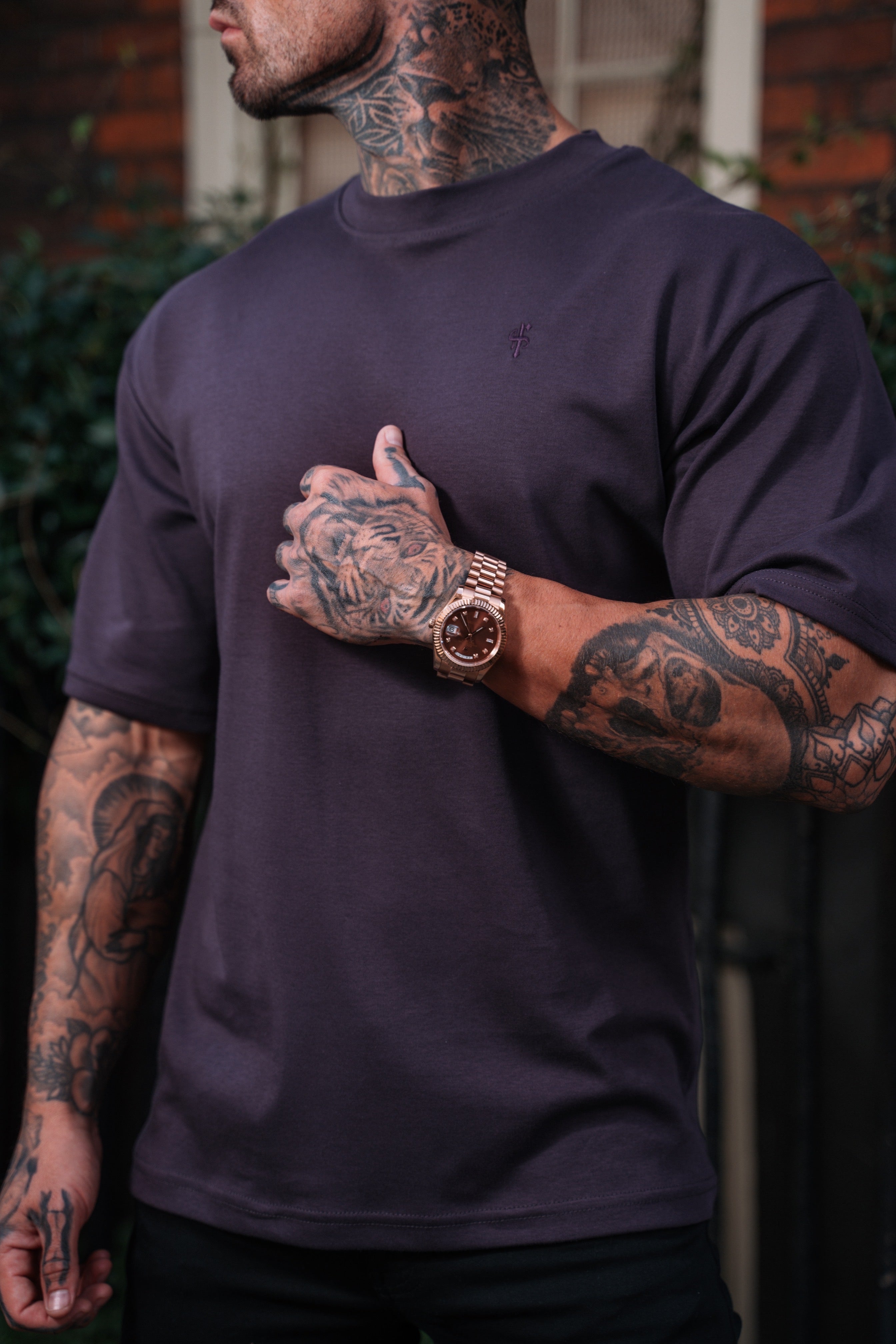 Classic Plum Oversized Crew T Shirt - FSH871