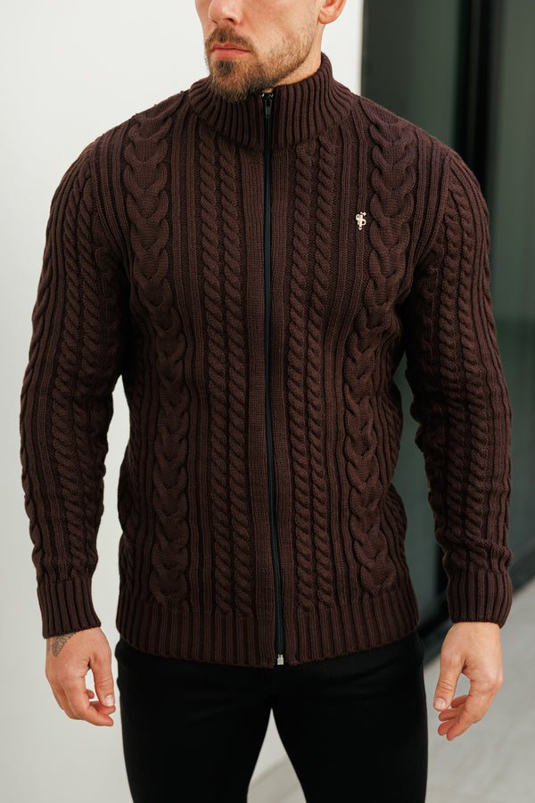 Father Sons Funnel Neck Full Zip Cardigan Brown -  FSJ142 (PRE ORDER 21ST DECEMBER)