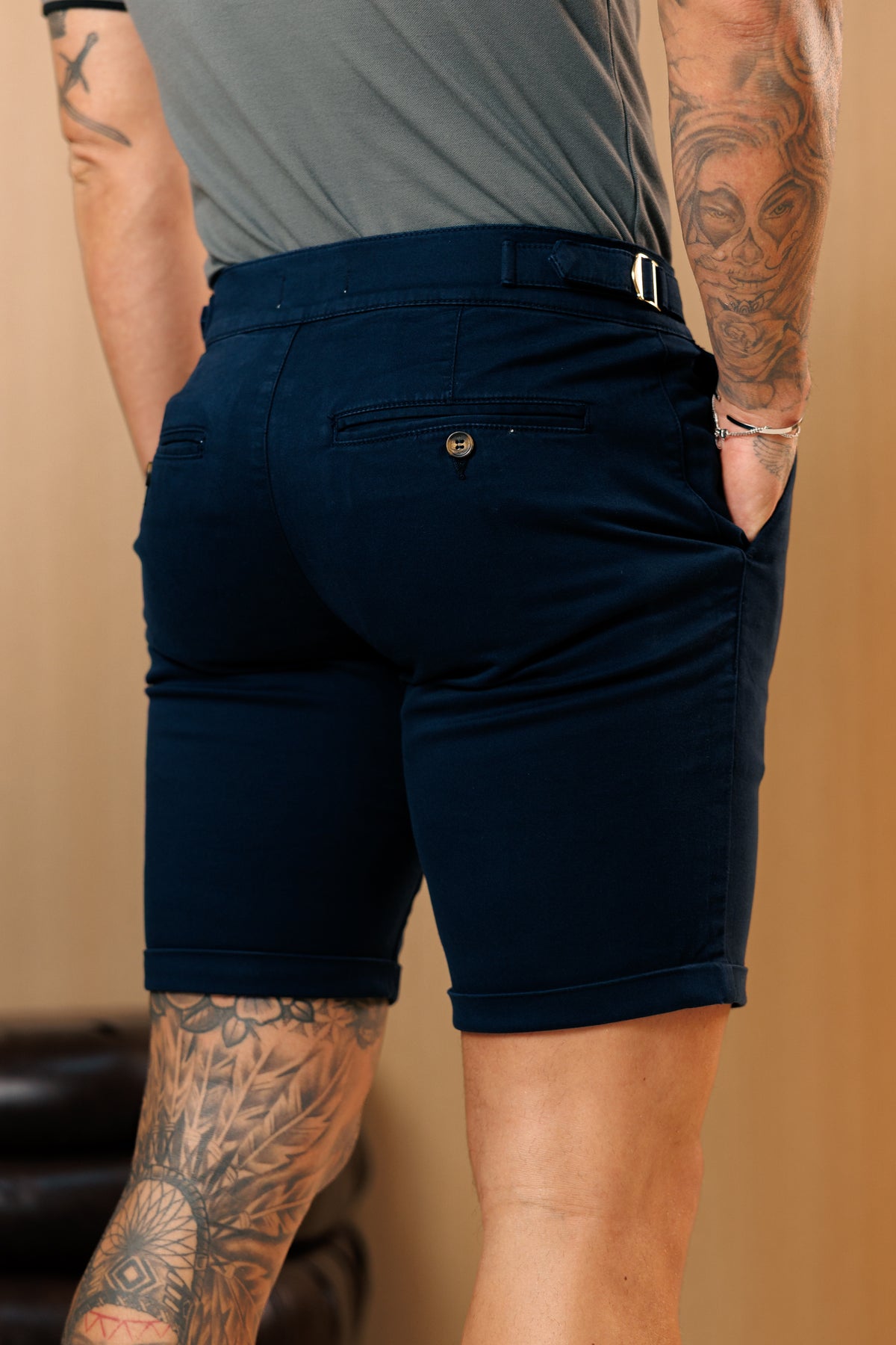 Navy Chino Shorts With Side Adjusters - FSH1660 (PRE ORDER 10TH SEPTEMBER)