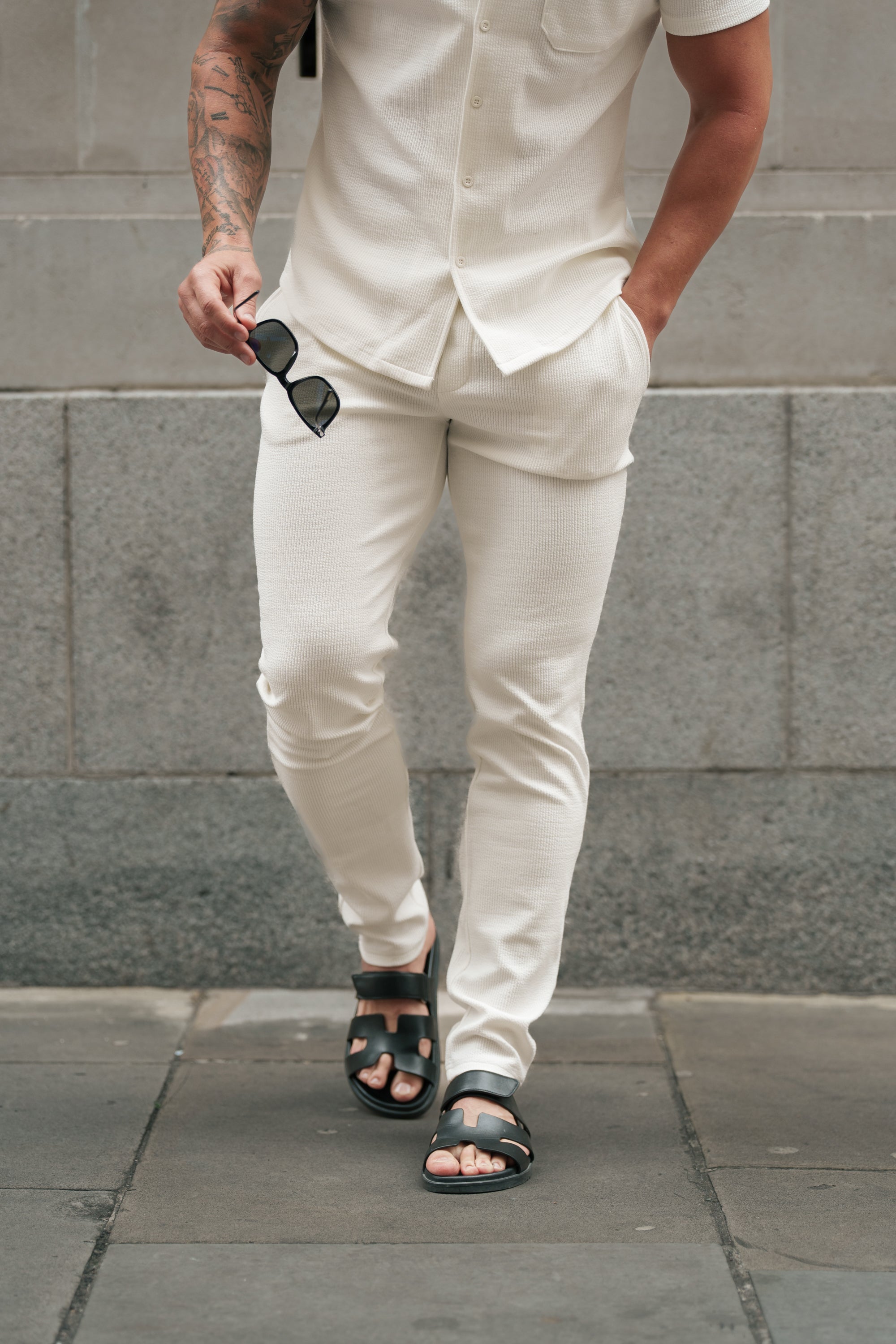 Jersey Cord Slim White Trousers - FSR015