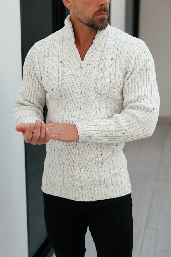 FS Funnel Neck Jumper with Quarter Zip Beige Fleck - FSJ156  (PRE ORDER 29TH DECEMBER)