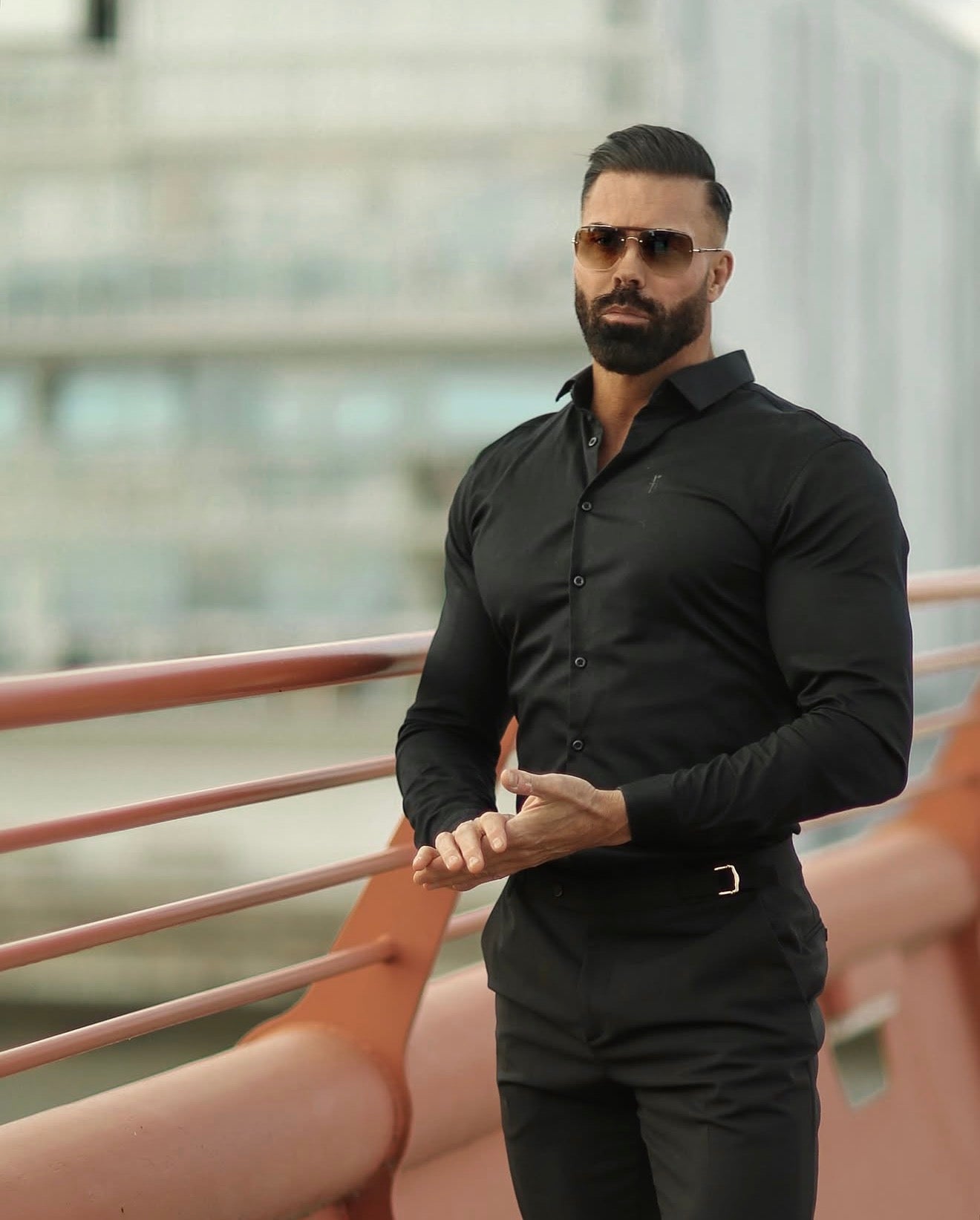 Ares Muscle Fit Advanced Stretch Black Cutaway Collar Shirt  - FS1242