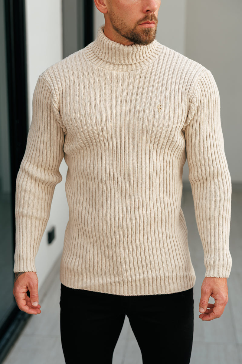 Father Sons Ribbed Knit Beige Roll Neck Jumper - FSJ112