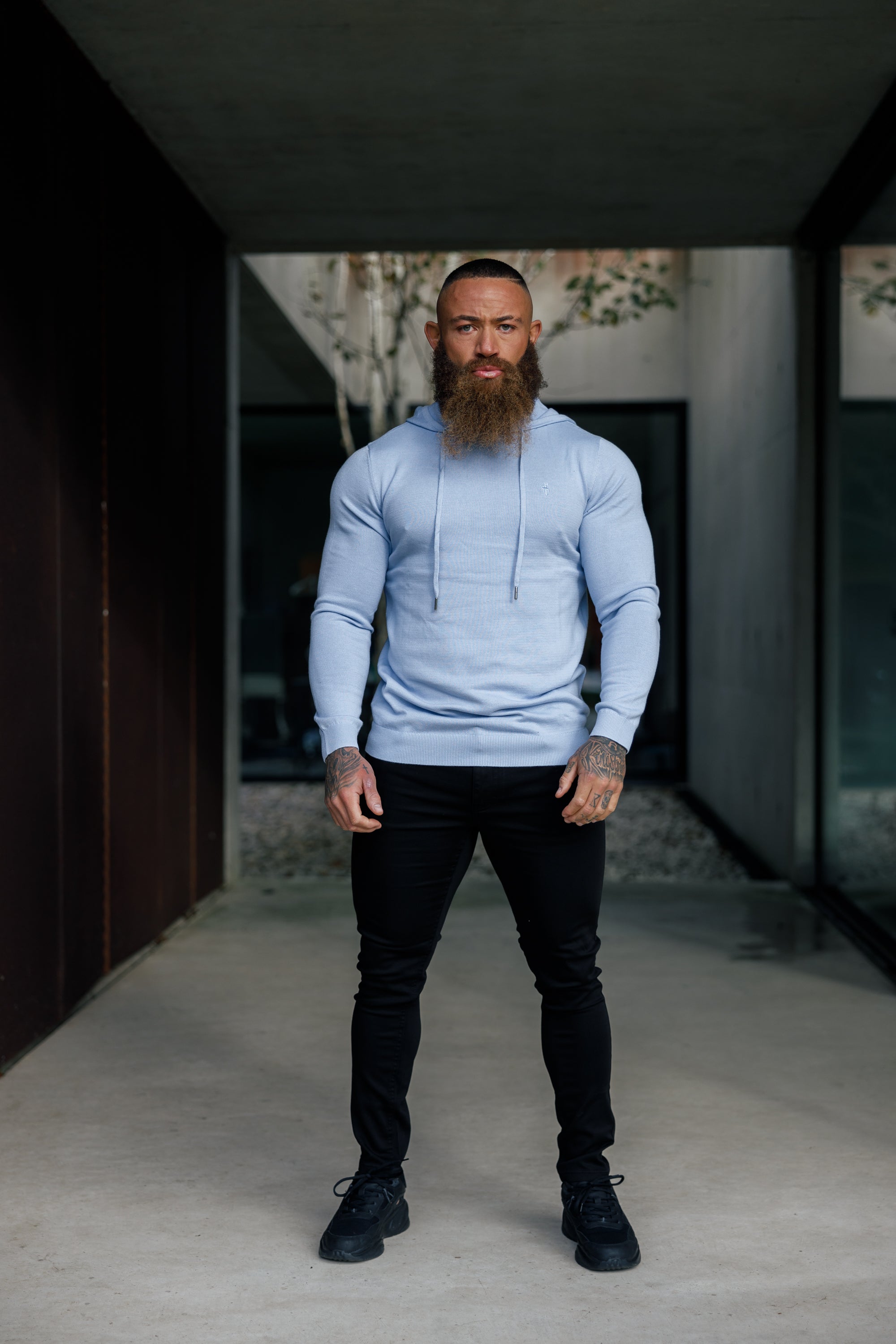 Light Blue Knitted Overhead Hoodie - FSN113