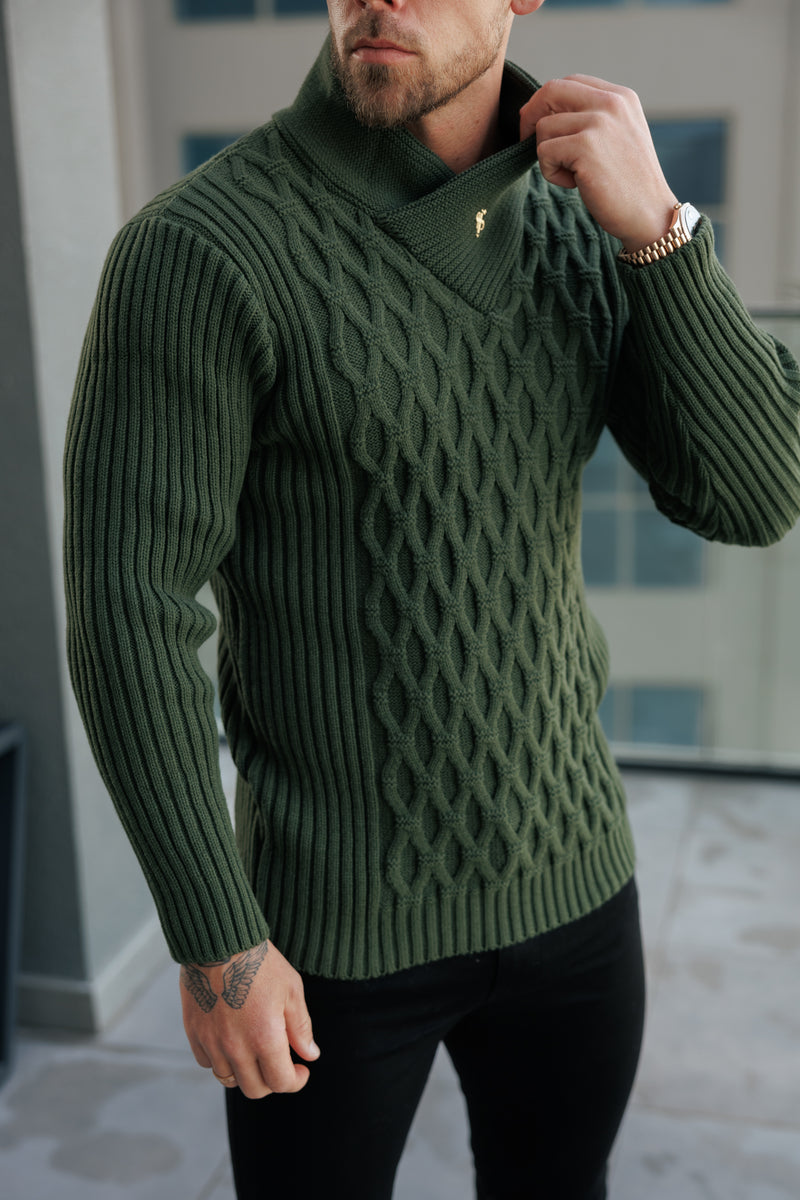 Father Sons Chunky Cable Knit Olive Jumper - FSJ061