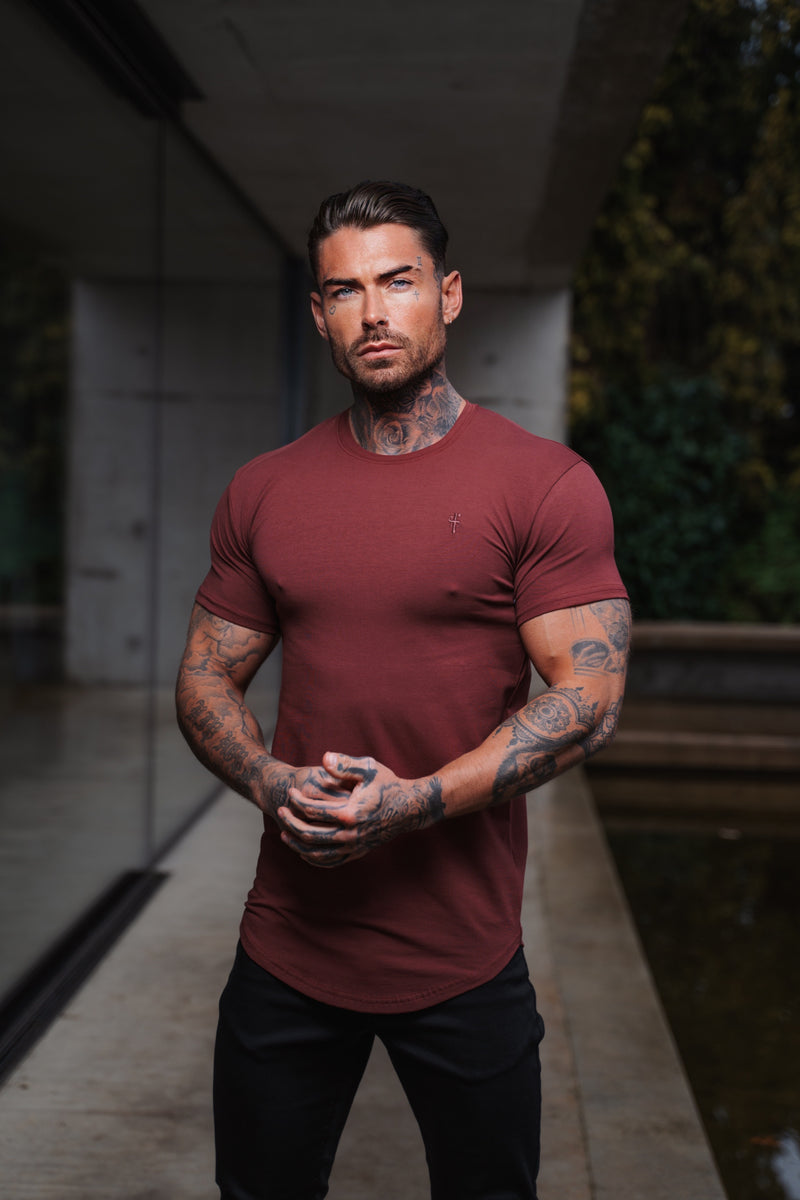 Father Sons Classic Burgundy Tonal Curved Hem Crew T Shirt FSH926