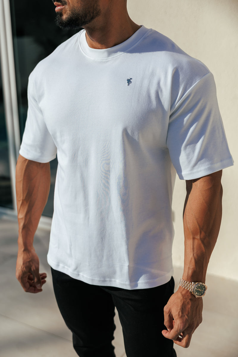 Father Sons Classic White / Silver Oversized Crew T Shirt - FSH1423