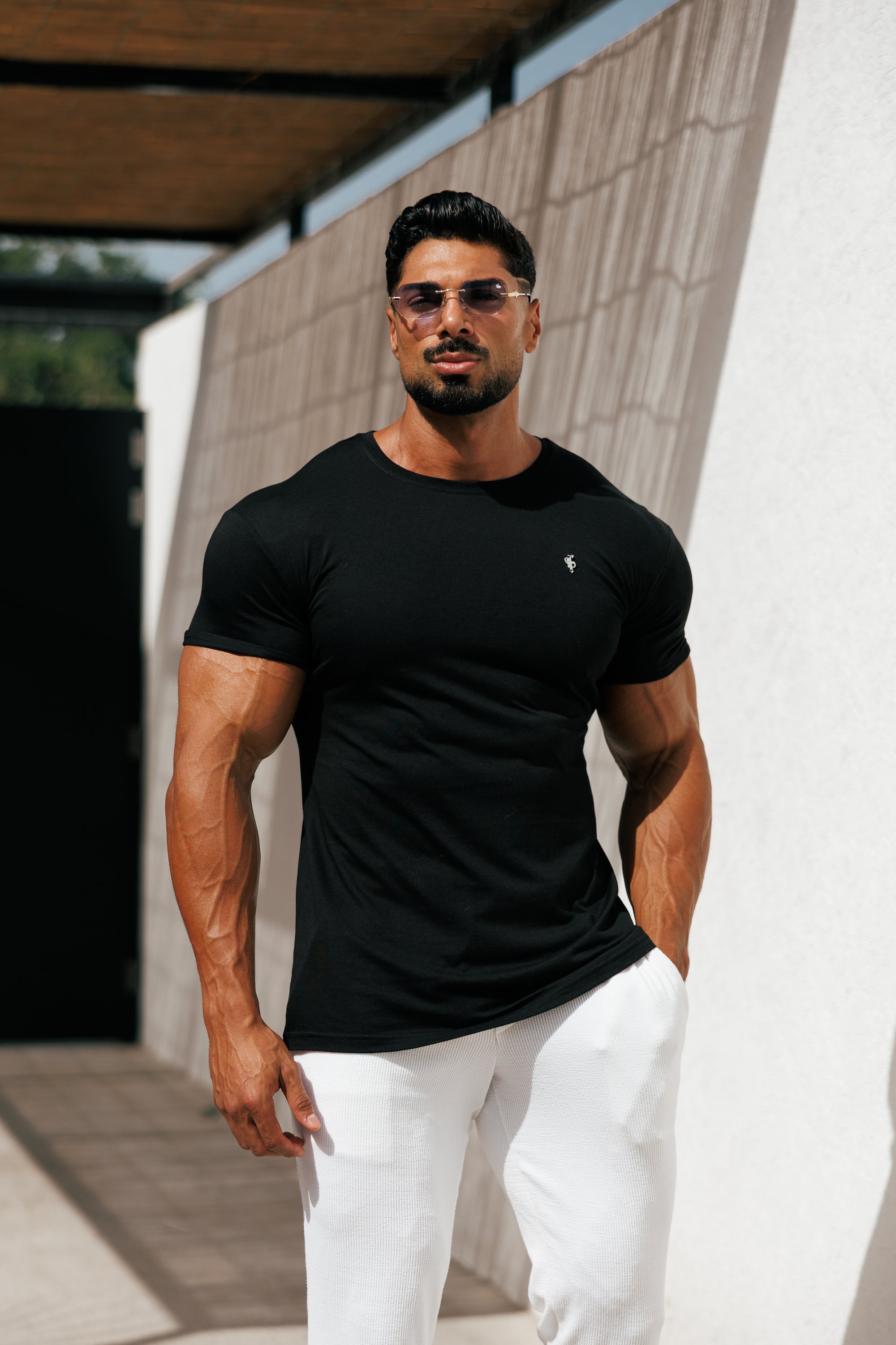 Black / Silver Bamboo Crew T Shirt - FSH1210