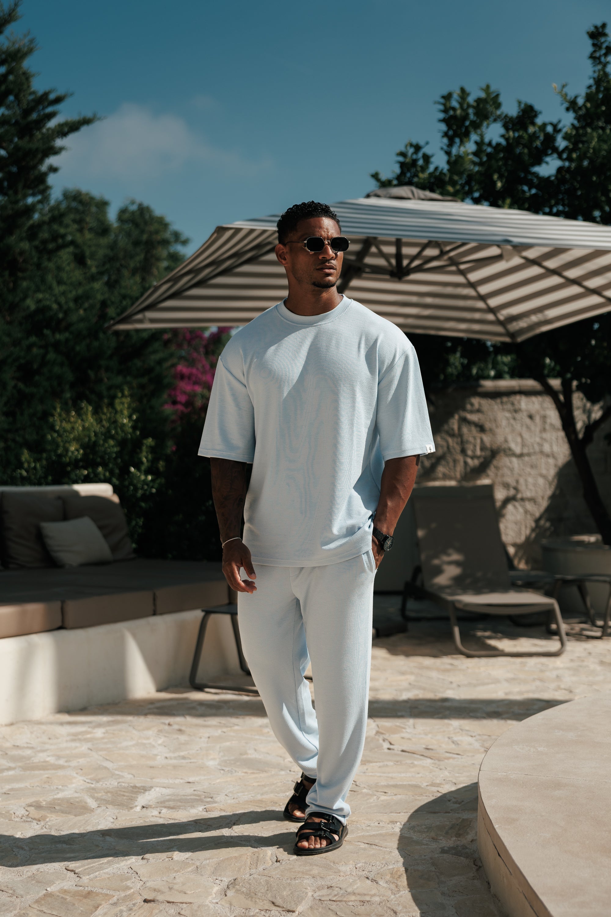 Jersey Cord Light Blue Oversized T-Shirt - FSR106