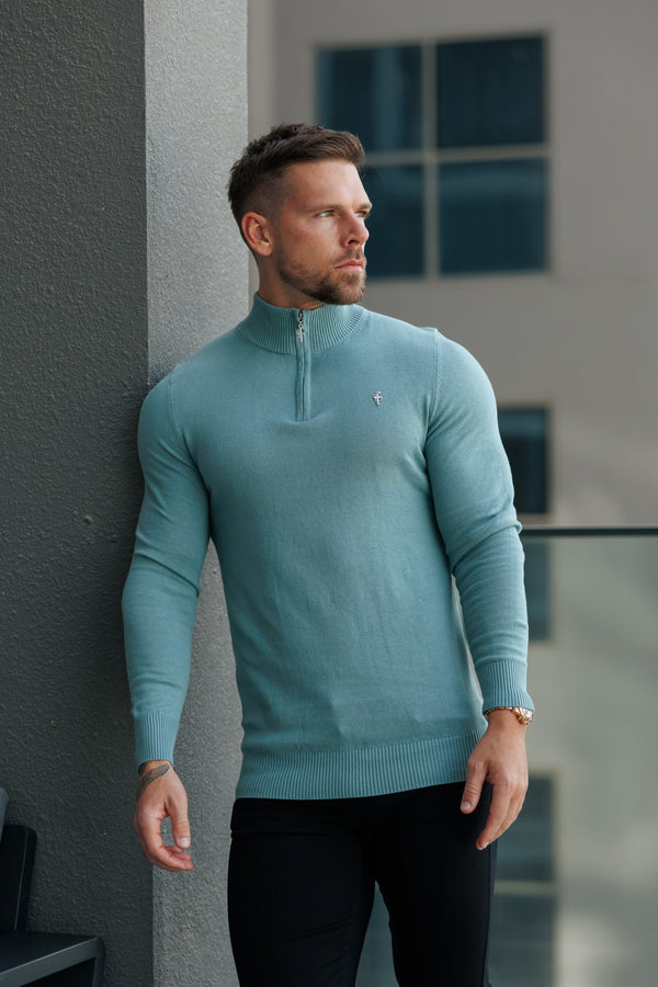 FS Teal Funnel Neck Knitted Jumper With FS Branding - FSN189