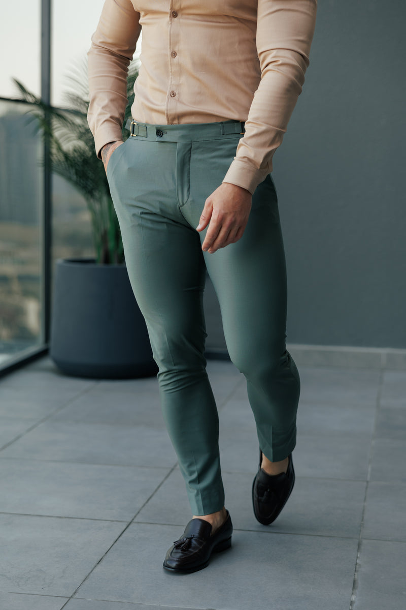 Father Sons Slim Formal Khaki Stretch Trousers with Side Adjusters - FST026