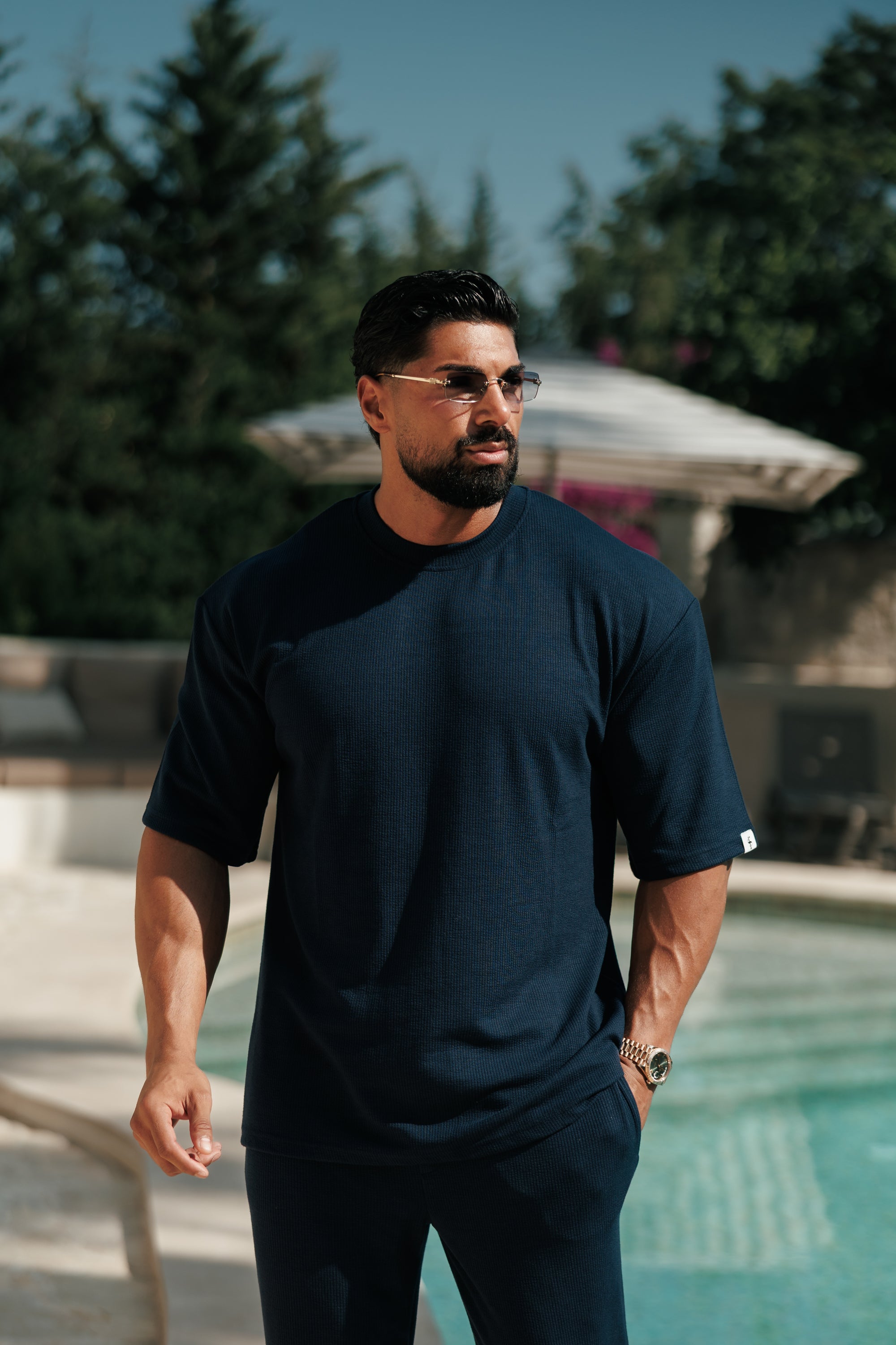 Jersey Cord Navy Oversized T-Shirt - FSR103