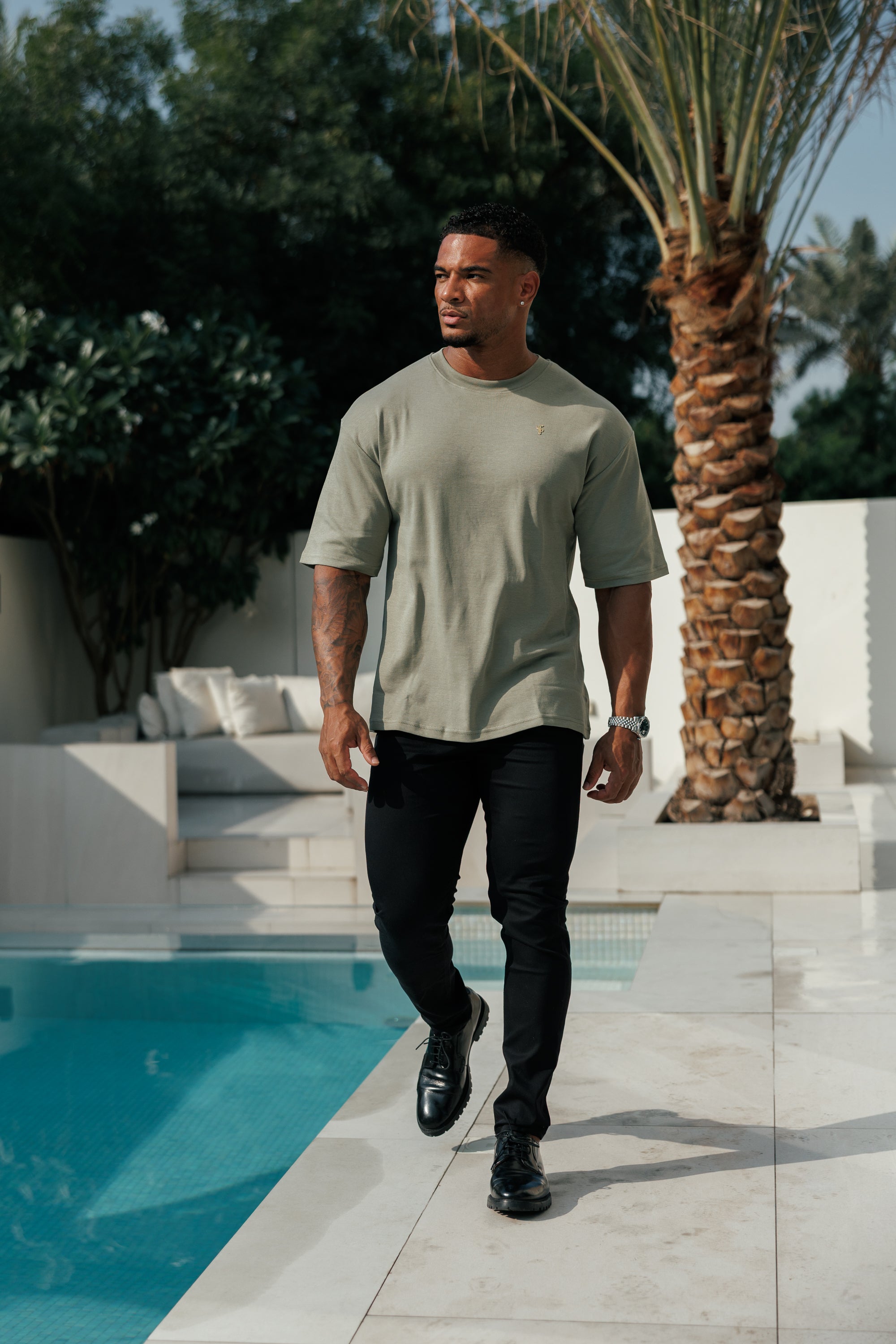 Olive / Gold Oversized Crew T Shirt - FSH1419