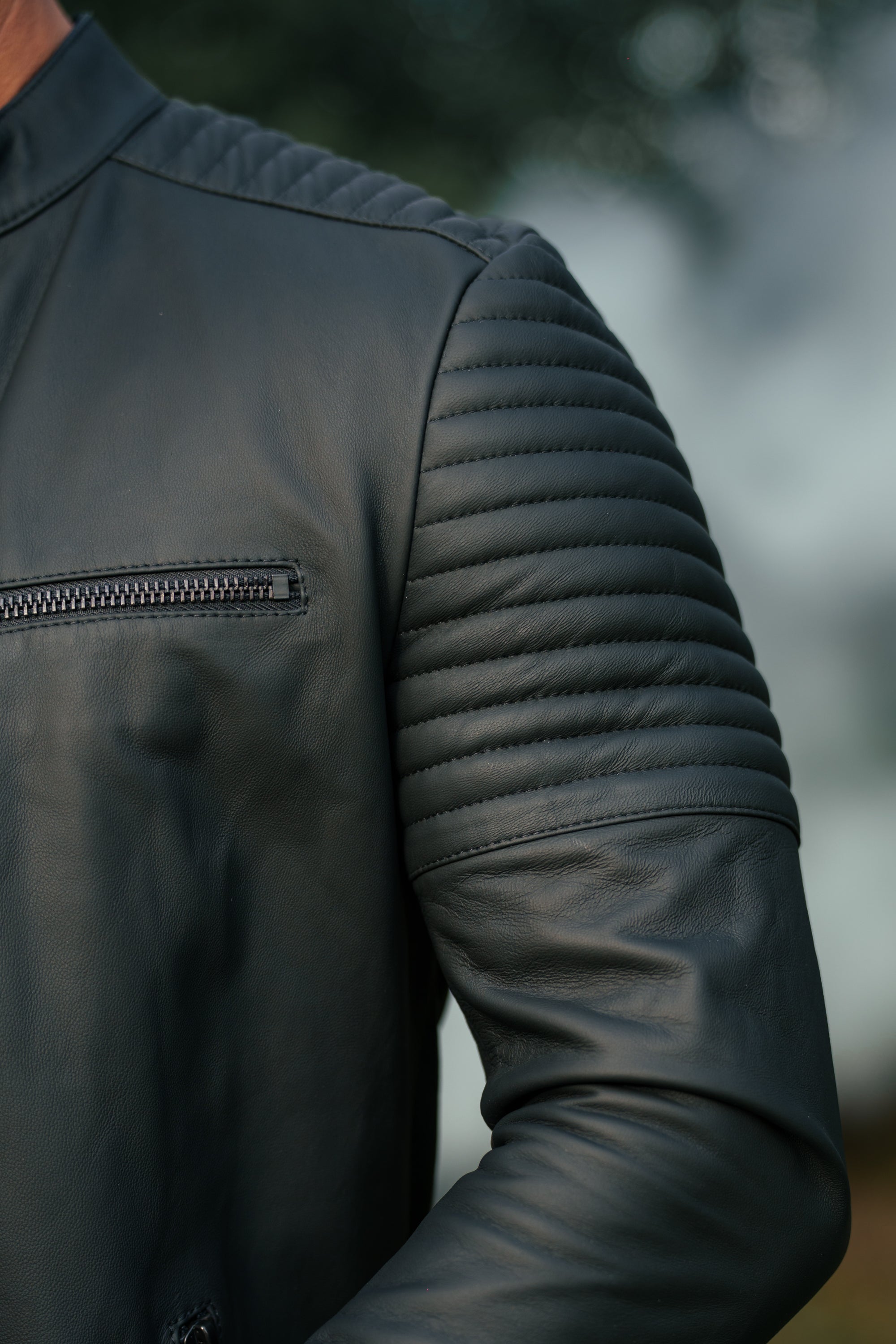 Black Bomber Leather Jacket - FSH1436