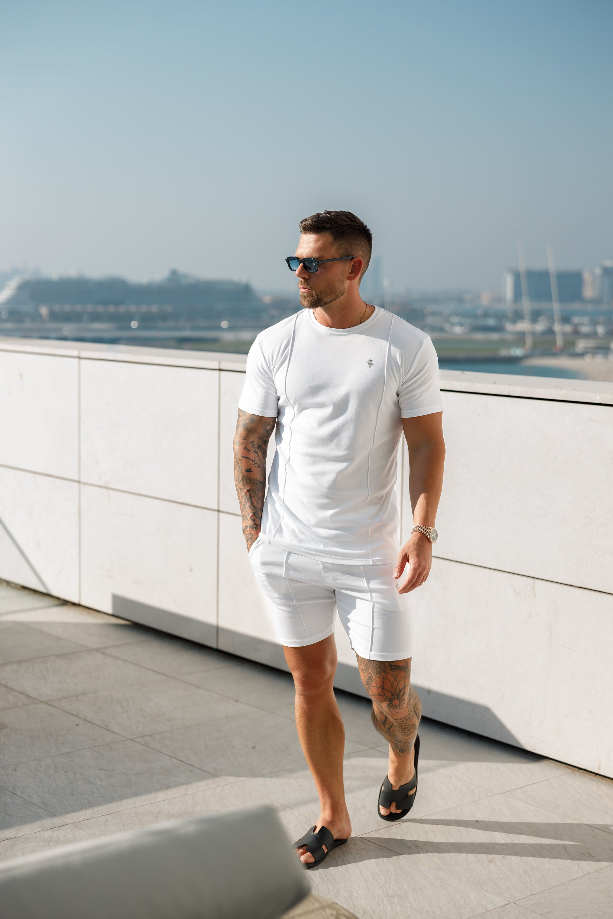 White / Silver Crew T Shirt With Pintuck Detail - FSH1046