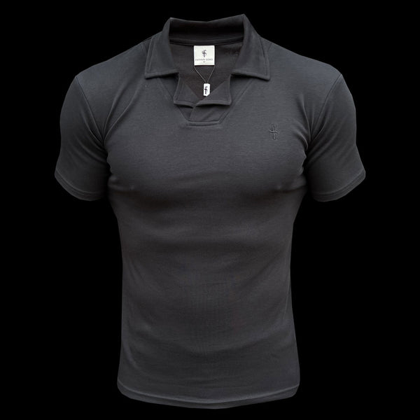 Father Sons Classic Black Polo Shirt With Revere Collar - FSH1060