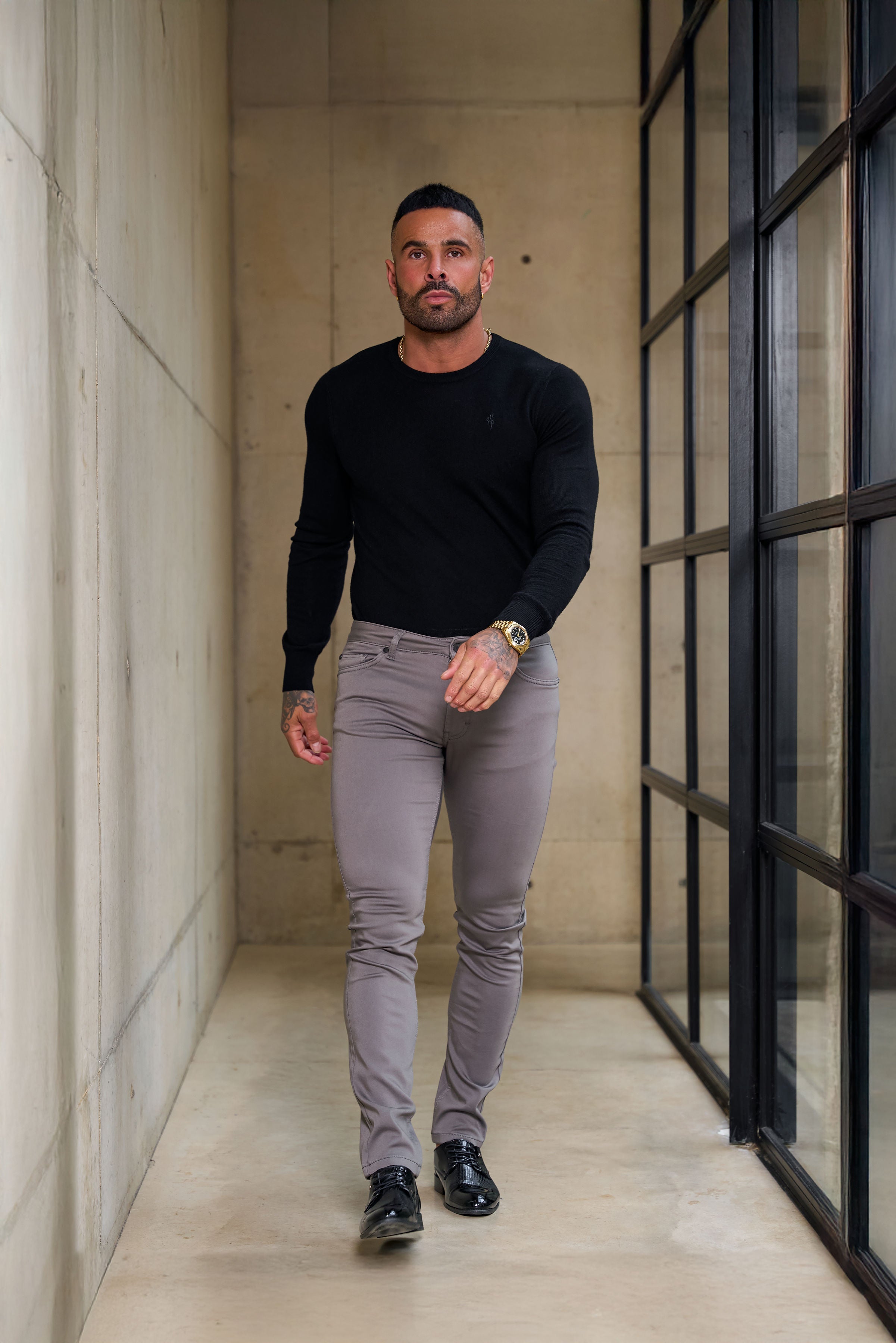 Slim Stretch Slate Grey Relaxed Sateen Trousers - FSH1306