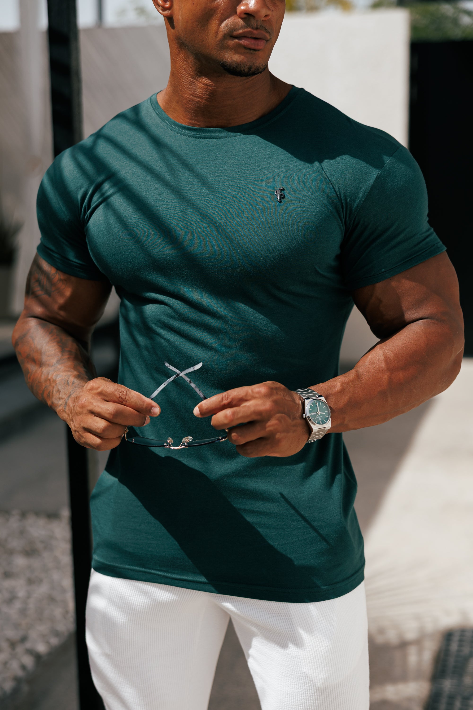 Forest Green / Black Bamboo Crew T Shirt - FSH1213