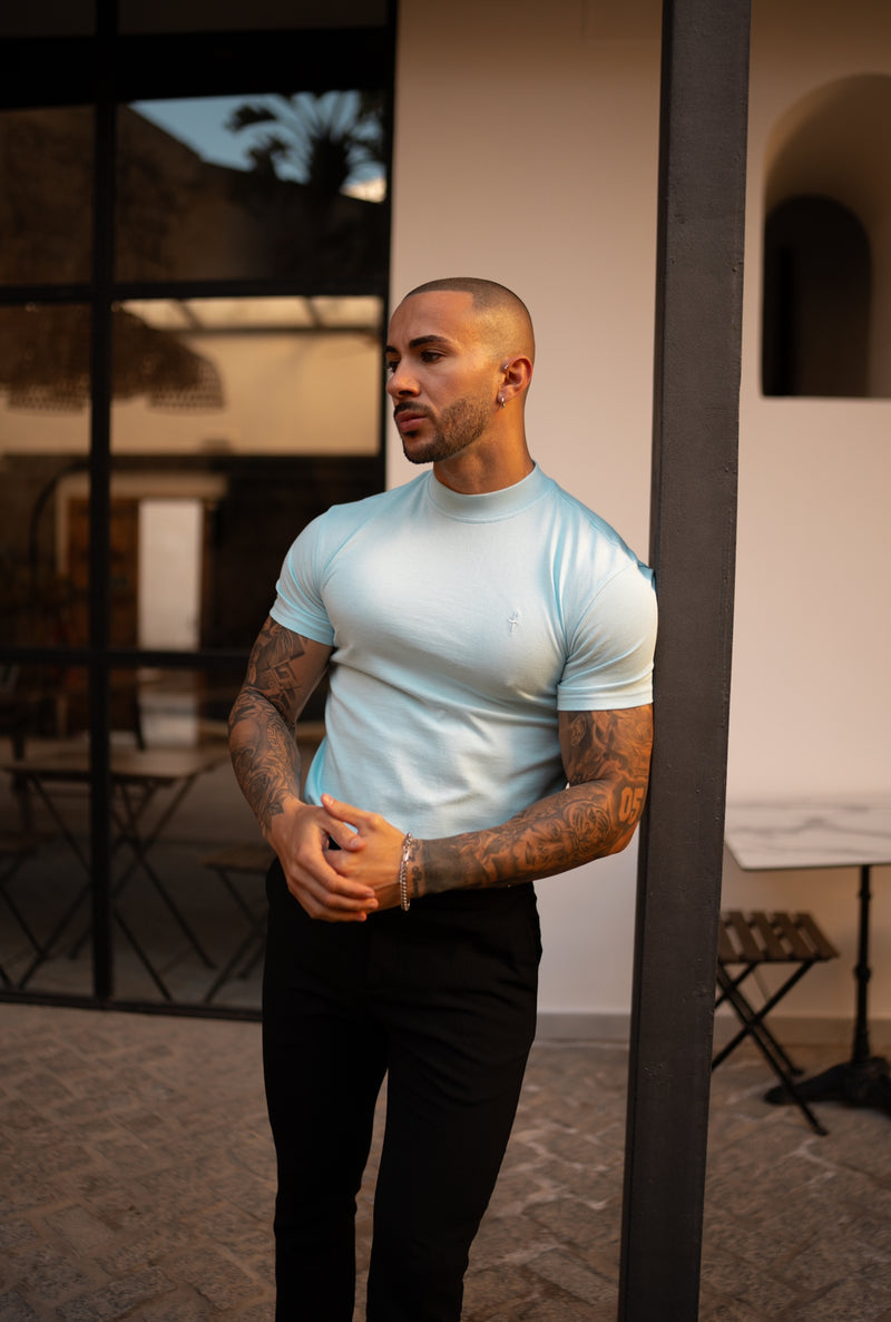 FS Ribbed High Neck Crew Short Sleeve Baby Blue - FSH1136