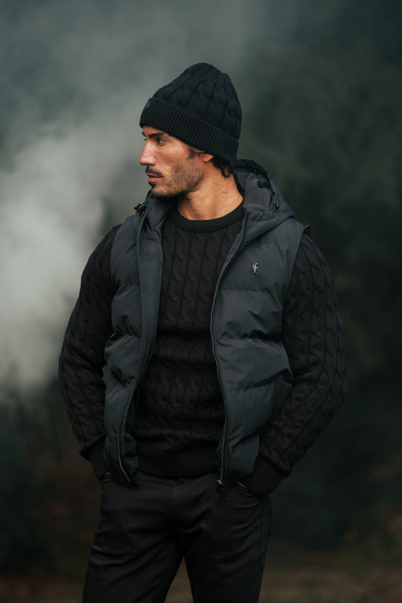 FS Black Padded Hooded Gilet - FSN235 (PRE ORDER 15TH DECEMBER)