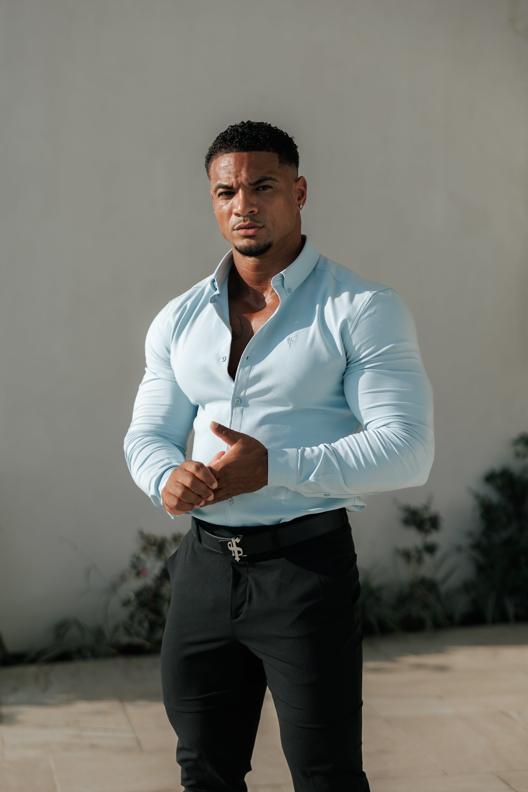 Super Slim LS Powder Blue Scuba with Button Down Collar - FS1120