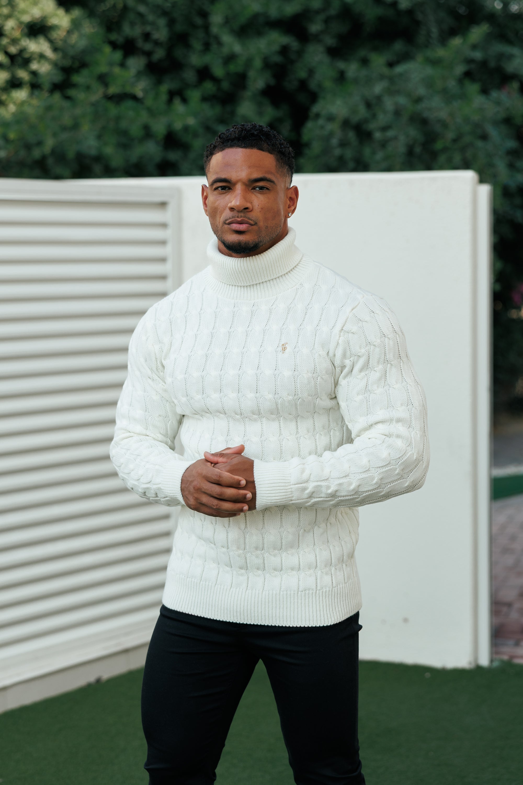 Link Weave Knit Cream Roll Neck Jumper - FSJ102