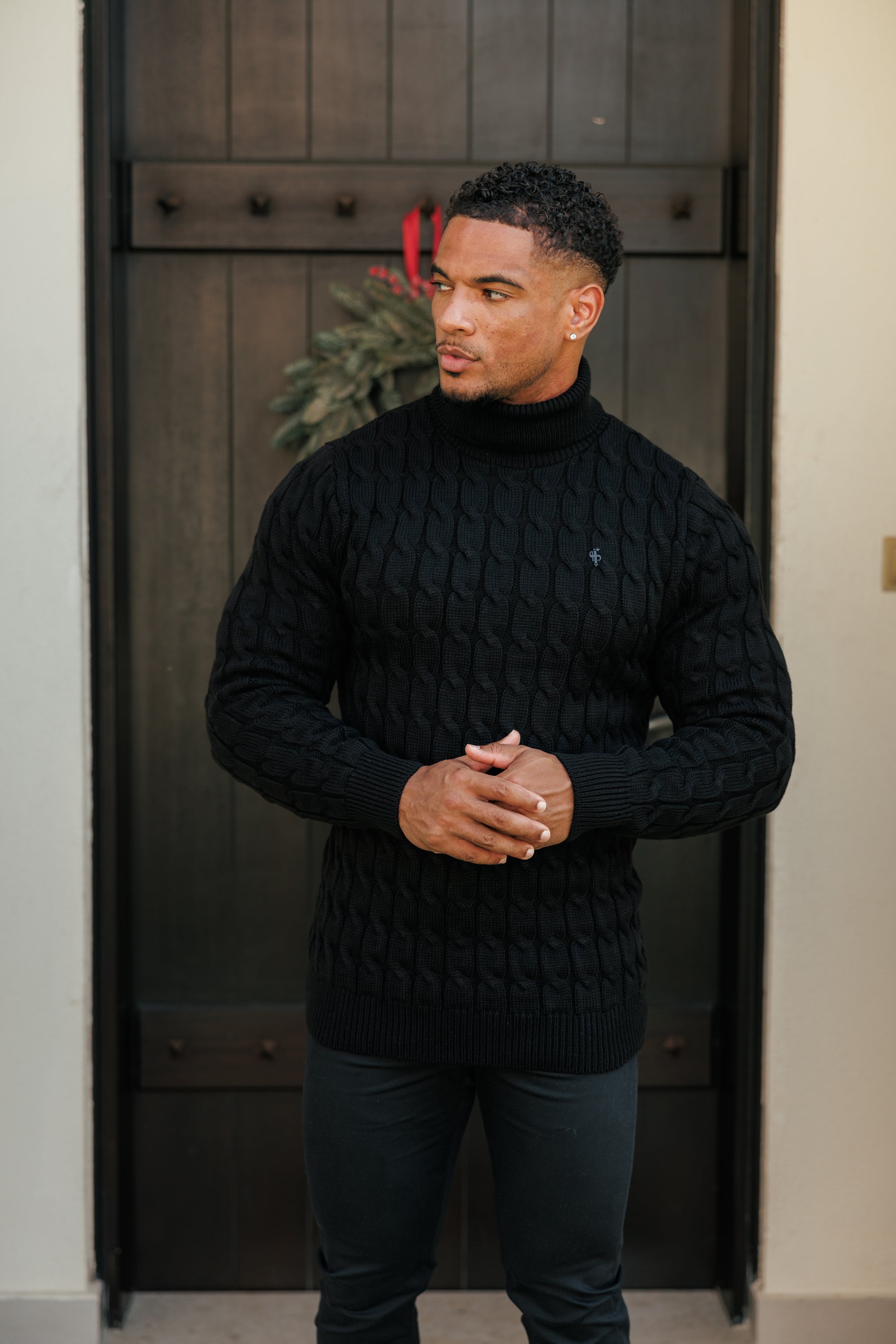 Link Weave Knit Black Roll Neck Jumper - FSJ101