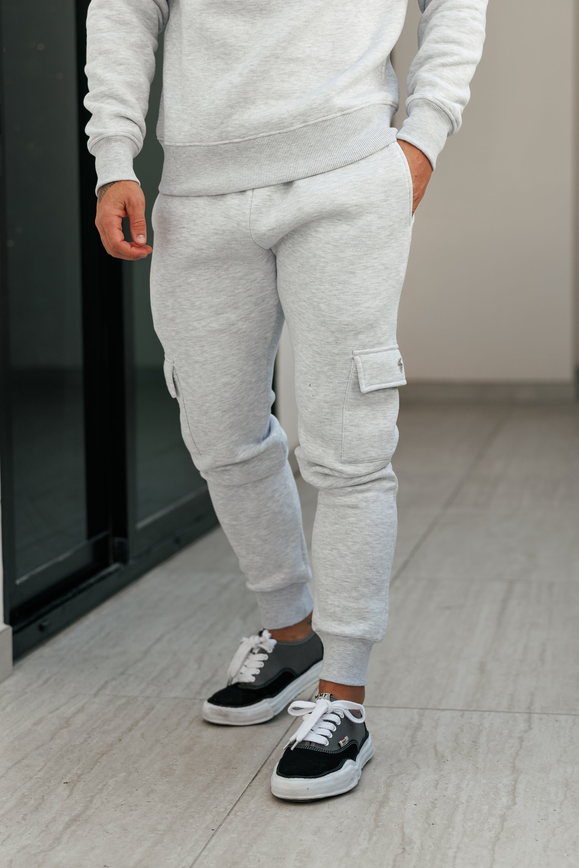Grey Melange / Silver Cargo Tracksuit Bottoms - FSR033