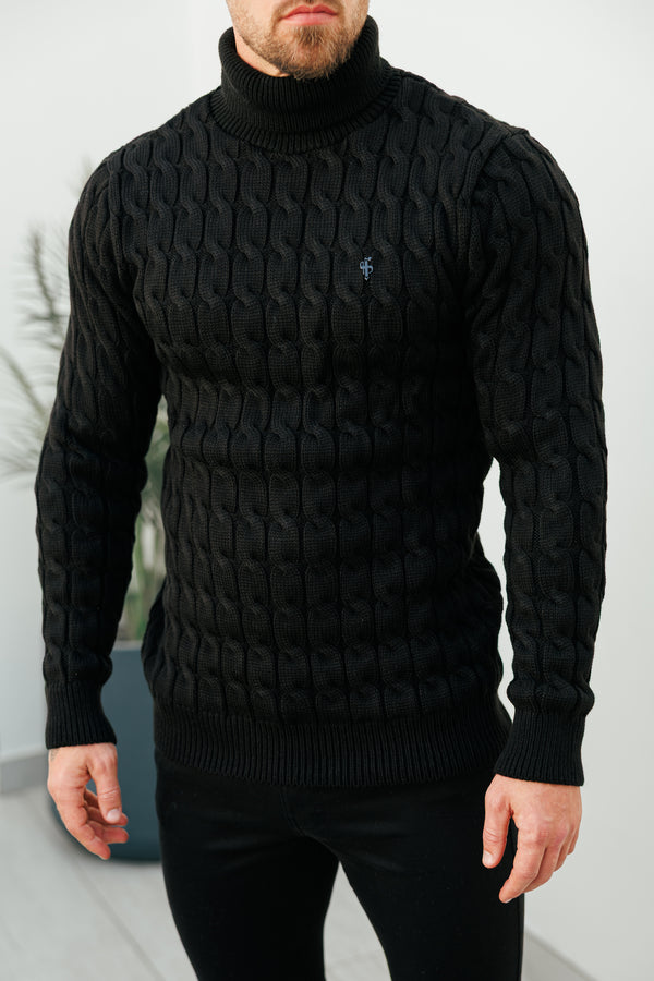 Father Sons Link Weave Knit Black Roll Neck Jumper - FSJ101