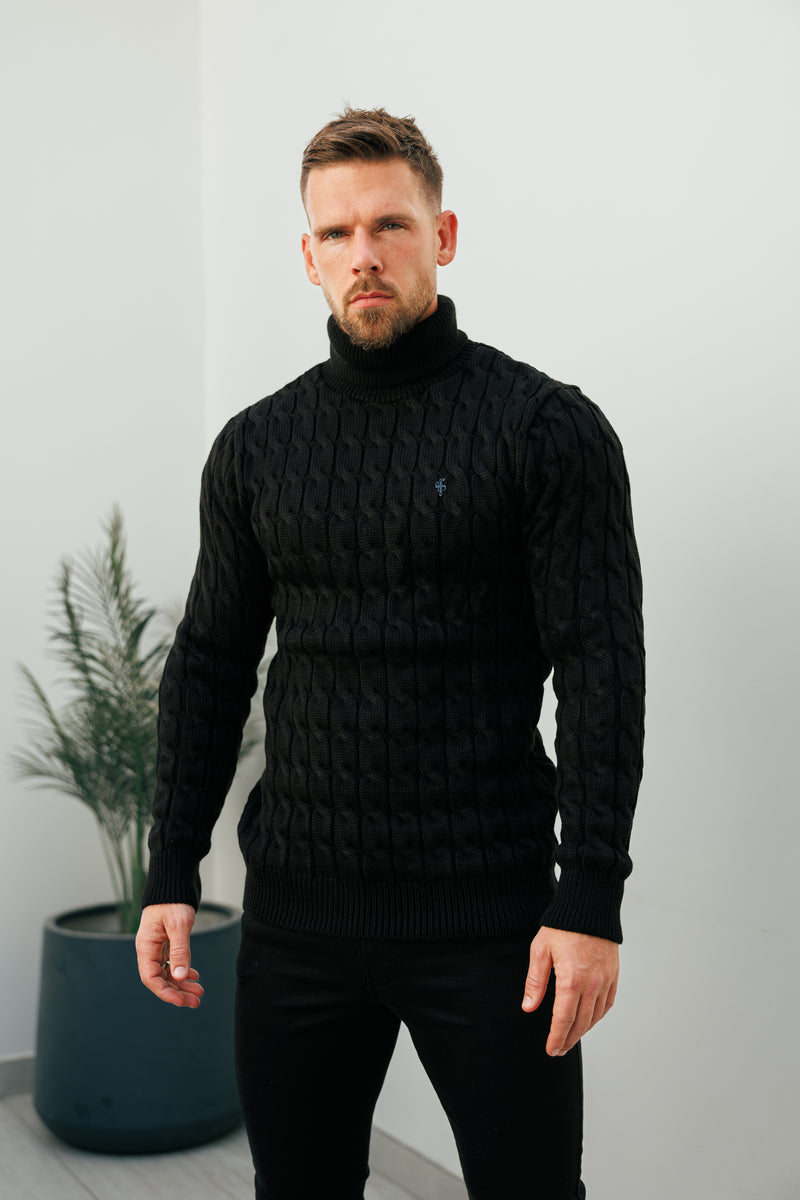 Father Sons Link Weave Knit Black Roll Neck Jumper - FSJ101