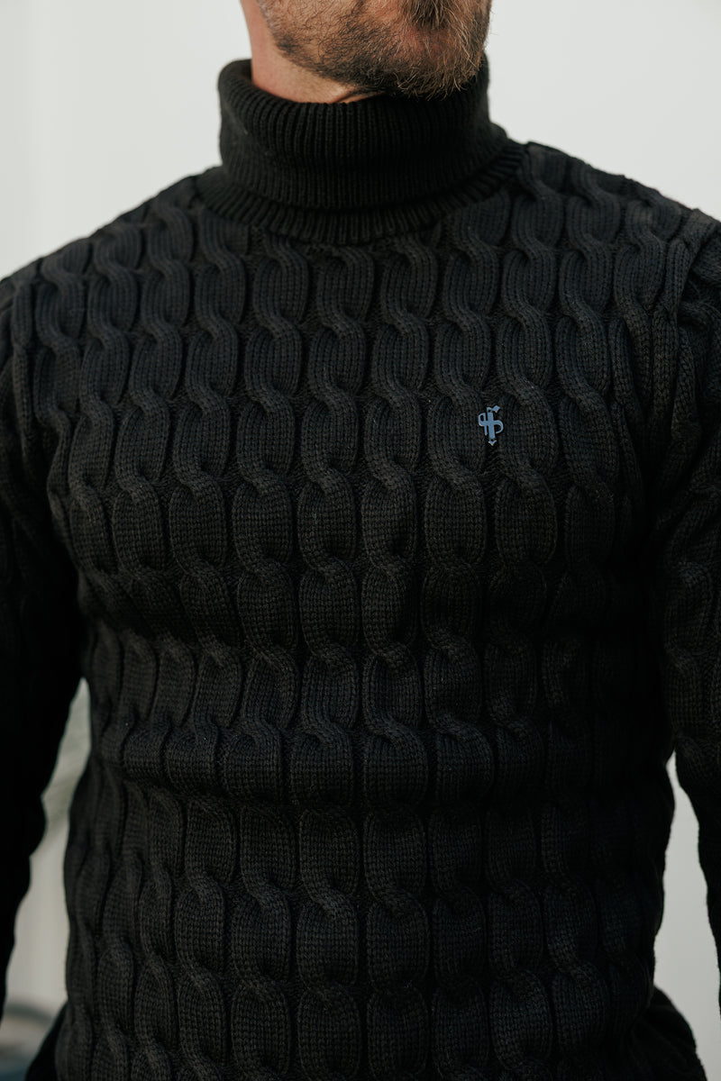 Father Sons Link Weave Knit Black Roll Neck Jumper - FSJ101